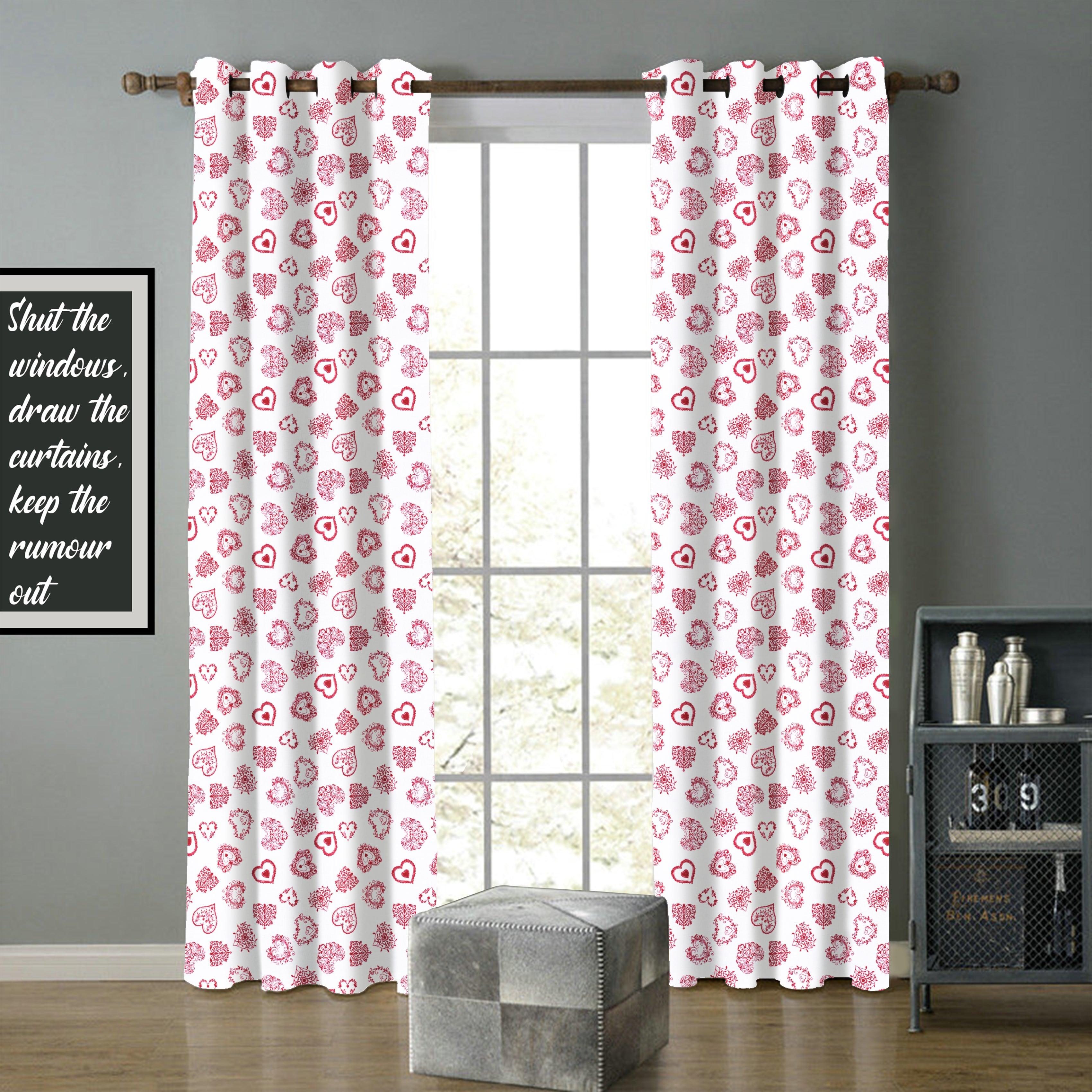 Cotton Red Heart 7ft Door Curtains Pack Of 2