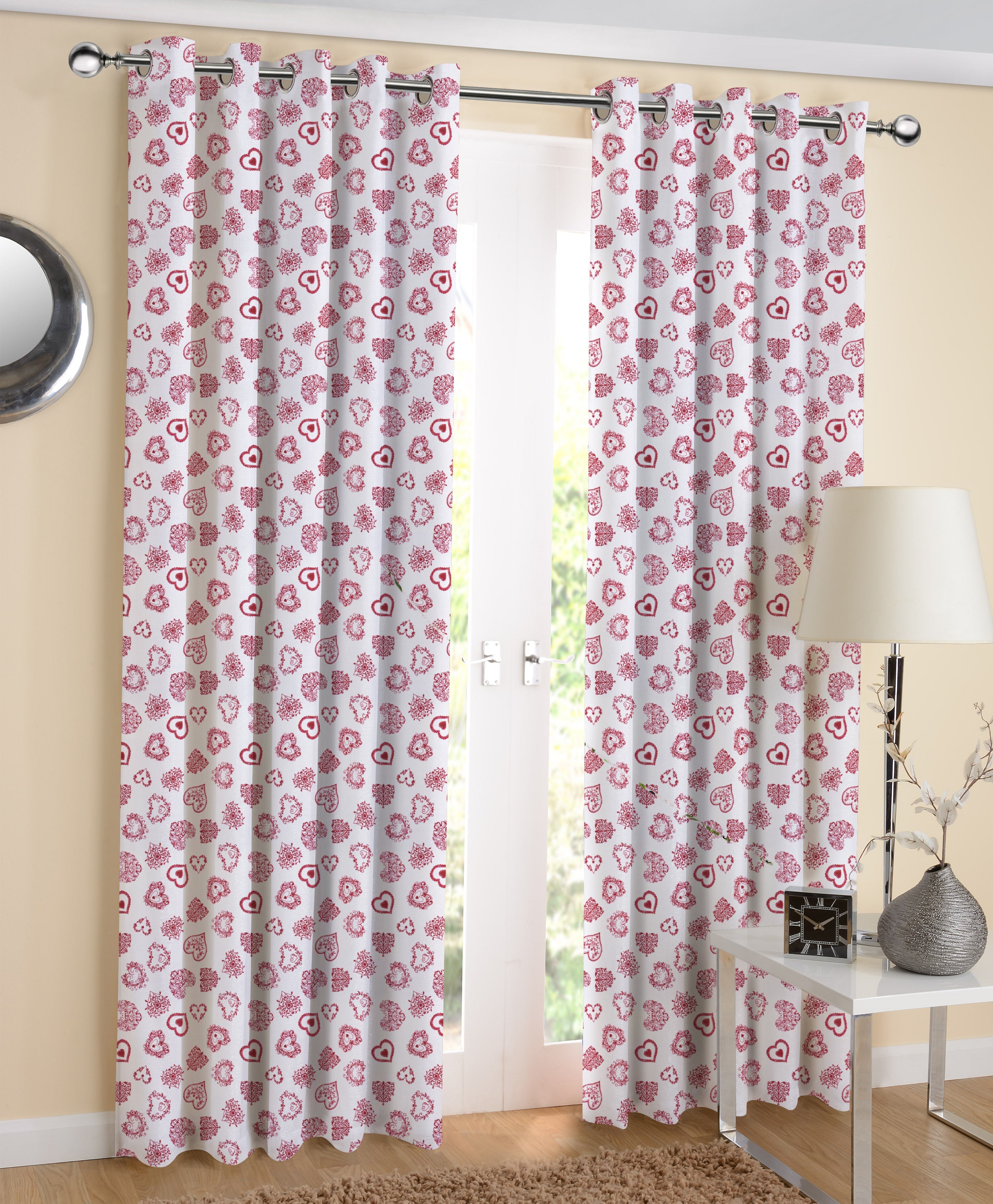 Cotton Red Heart 7ft Door Curtains Pack Of 2