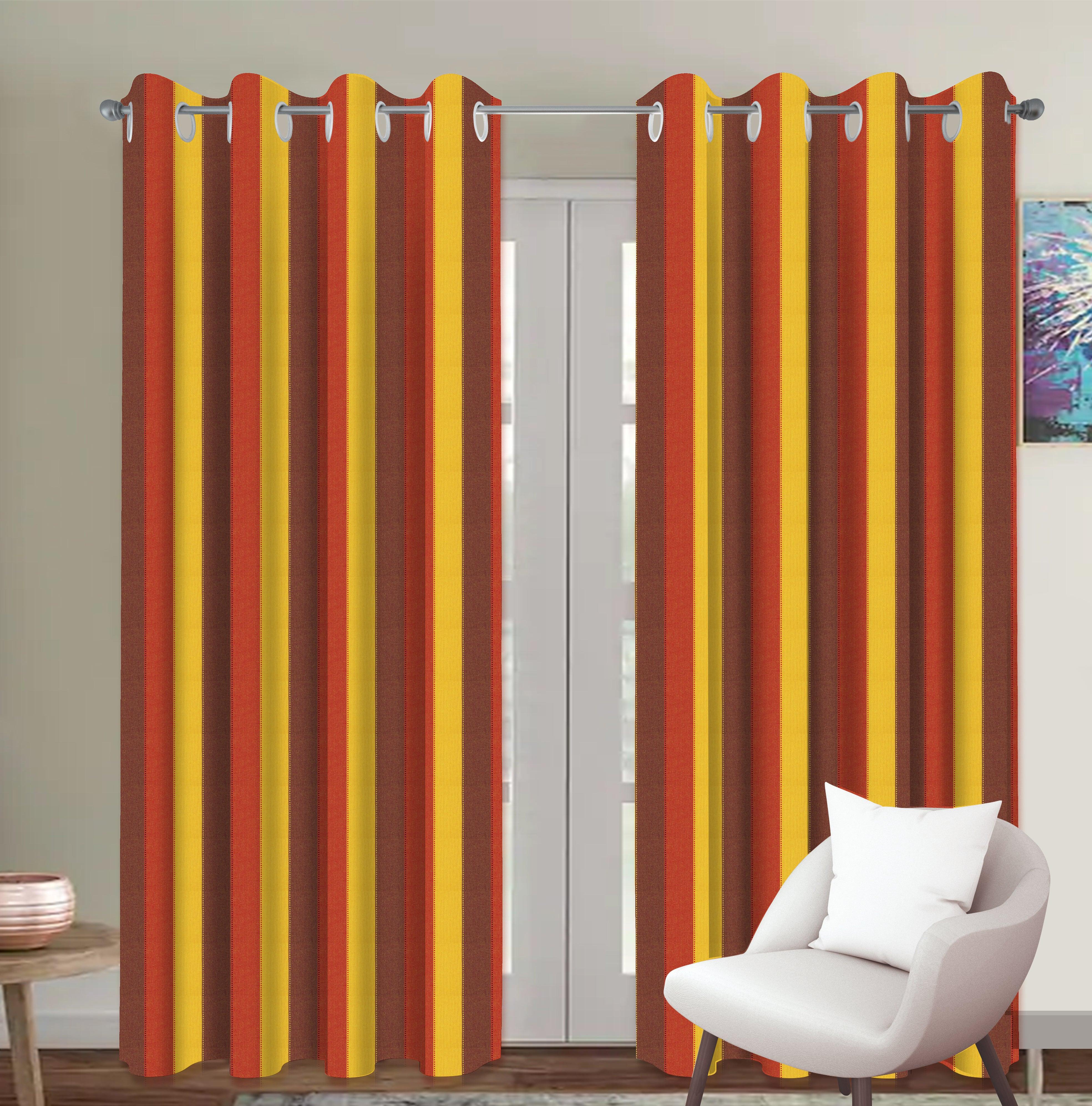 Cotton Dobby Stripe 7ft Door Curtains Pack Of 2