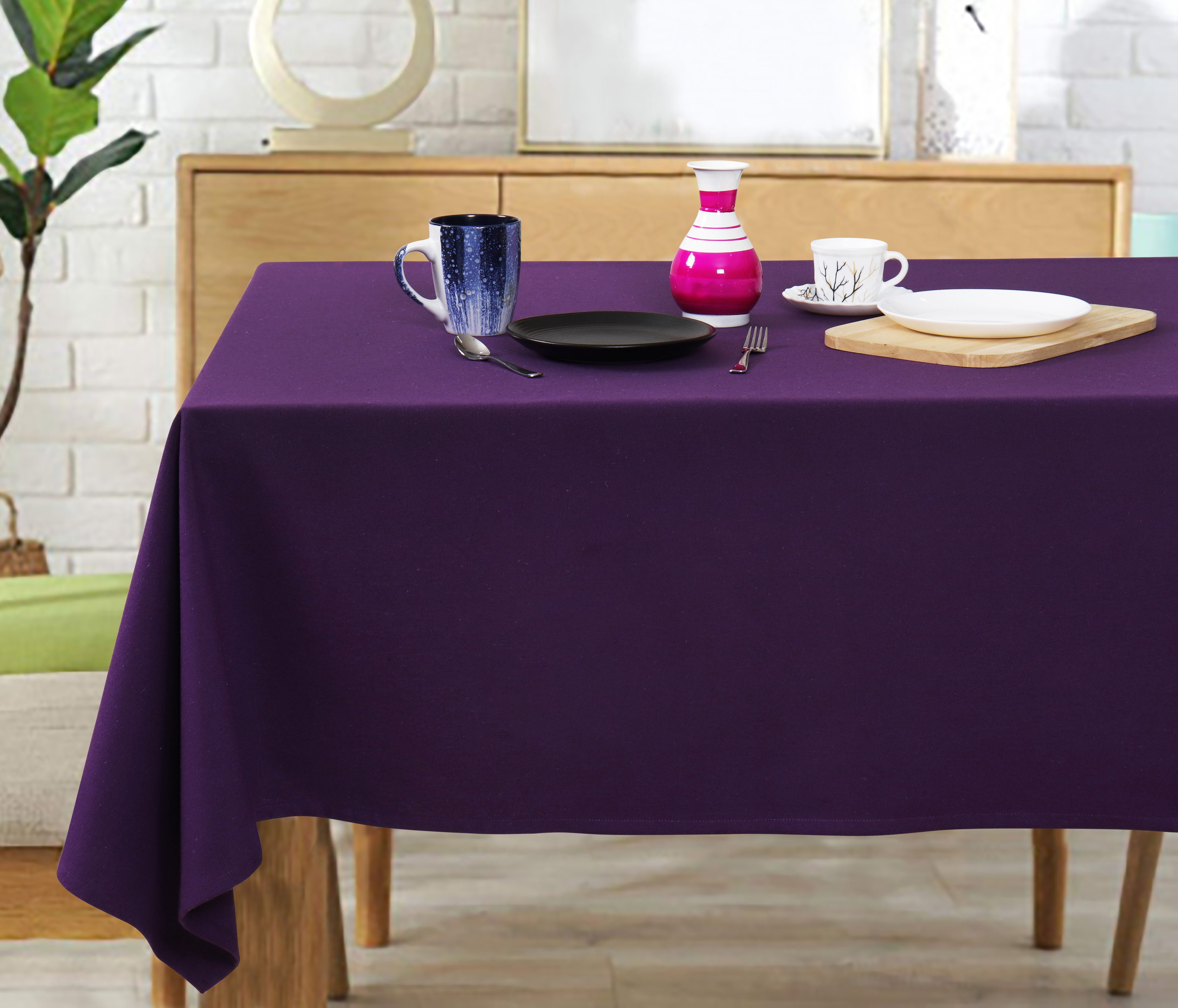 Cotton Solid Violet 4 Seater Table Cloths