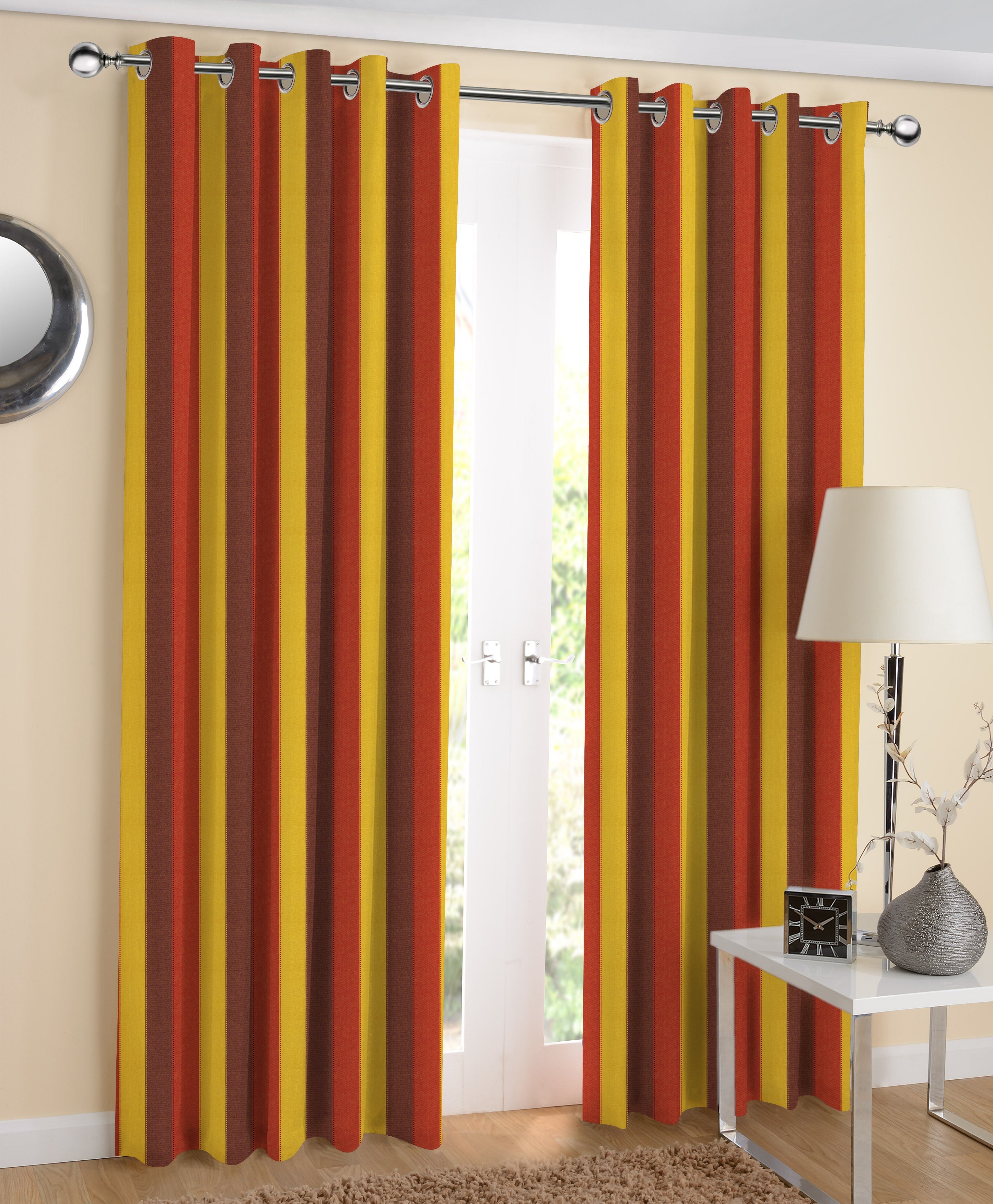 Cotton Dobby Stripe 5ft Window Curtains Pack Of 2