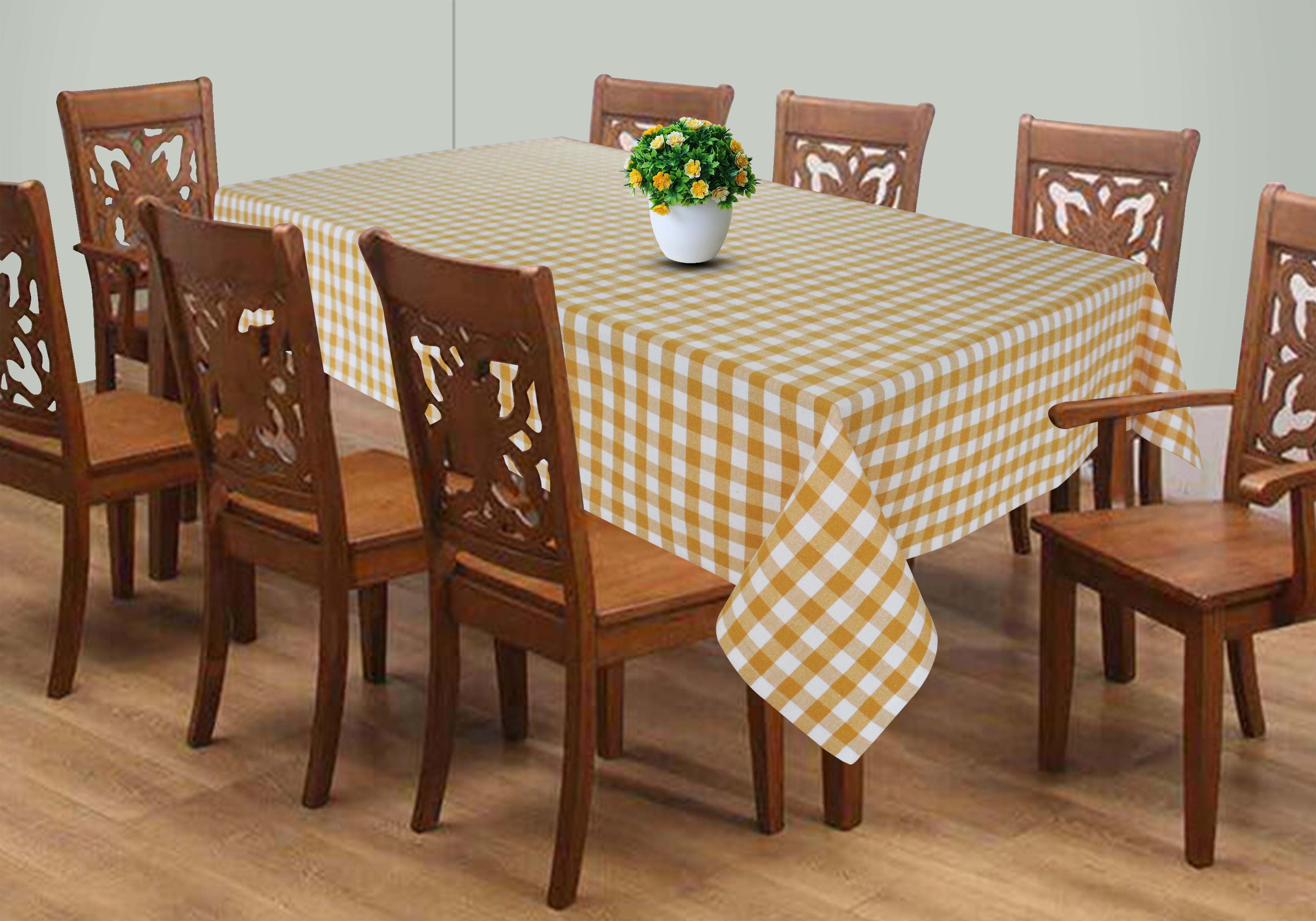 Cotton Gingham Check Yellow 4 Seater Table Cloths