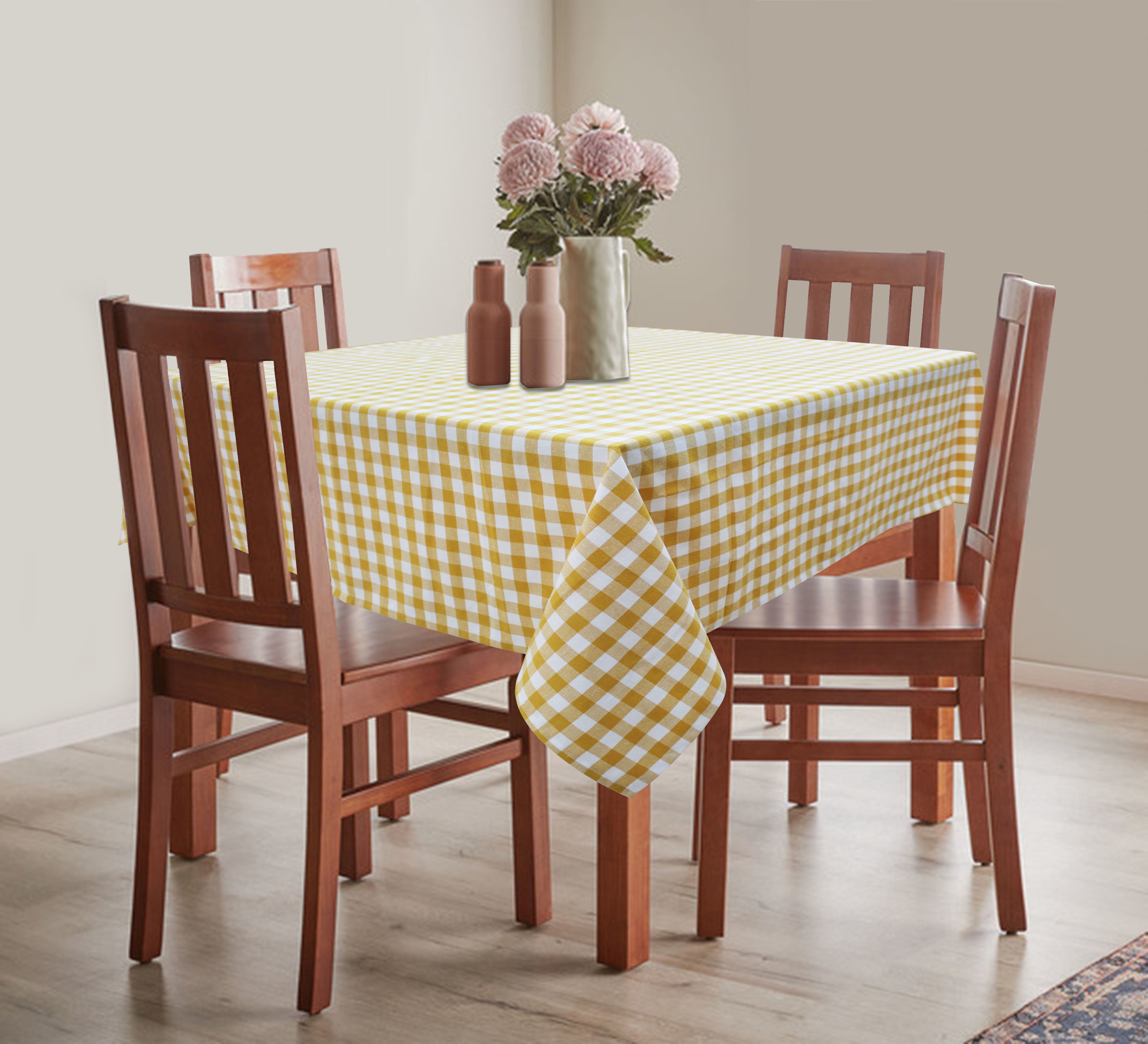 Cotton Gingham Check Yellow 8 Seater Table Cloths