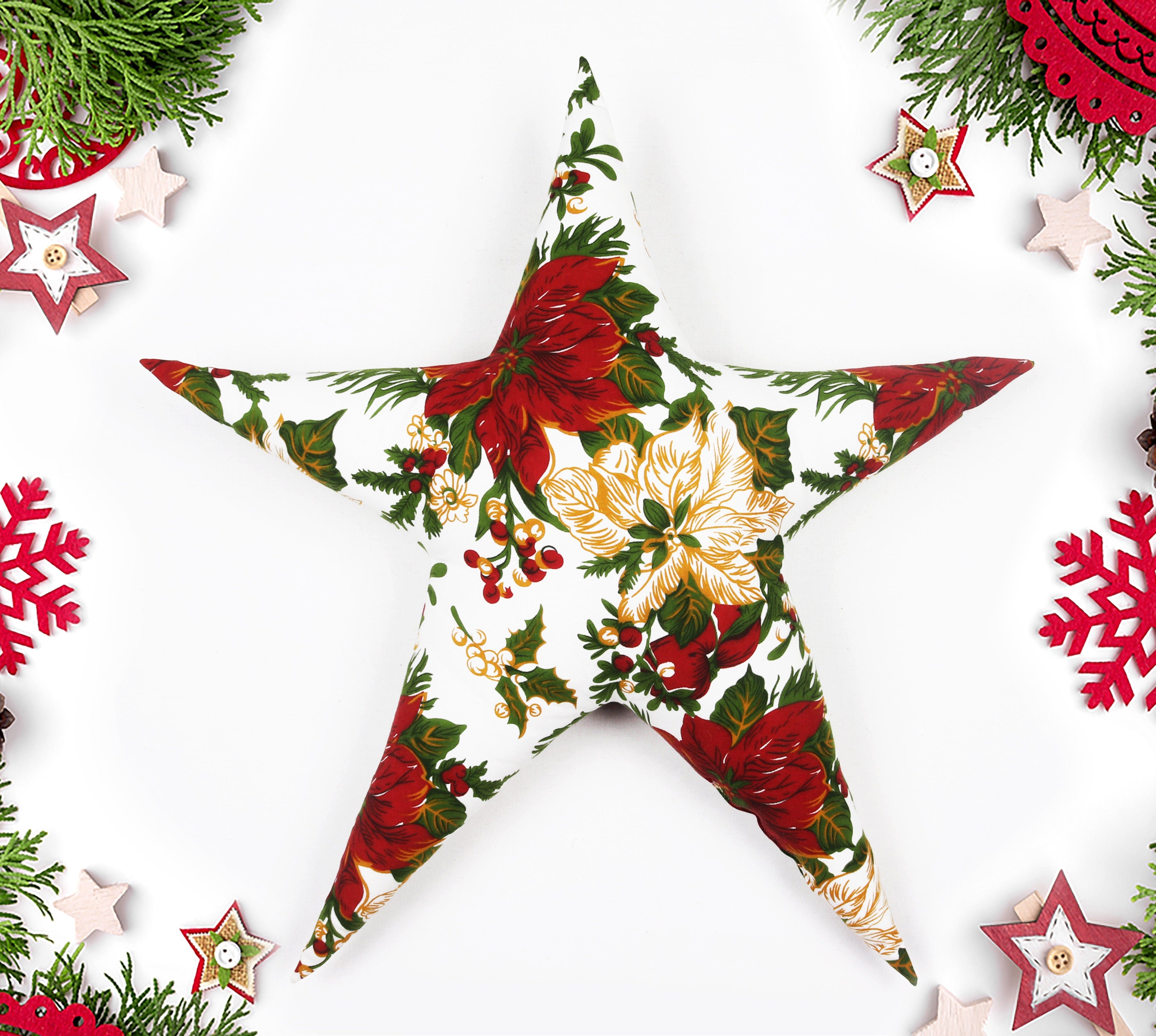 Cotton Christmas Floral Designed, Bell / Candy / Star / Tree Shaped Cushion with Recron Filled