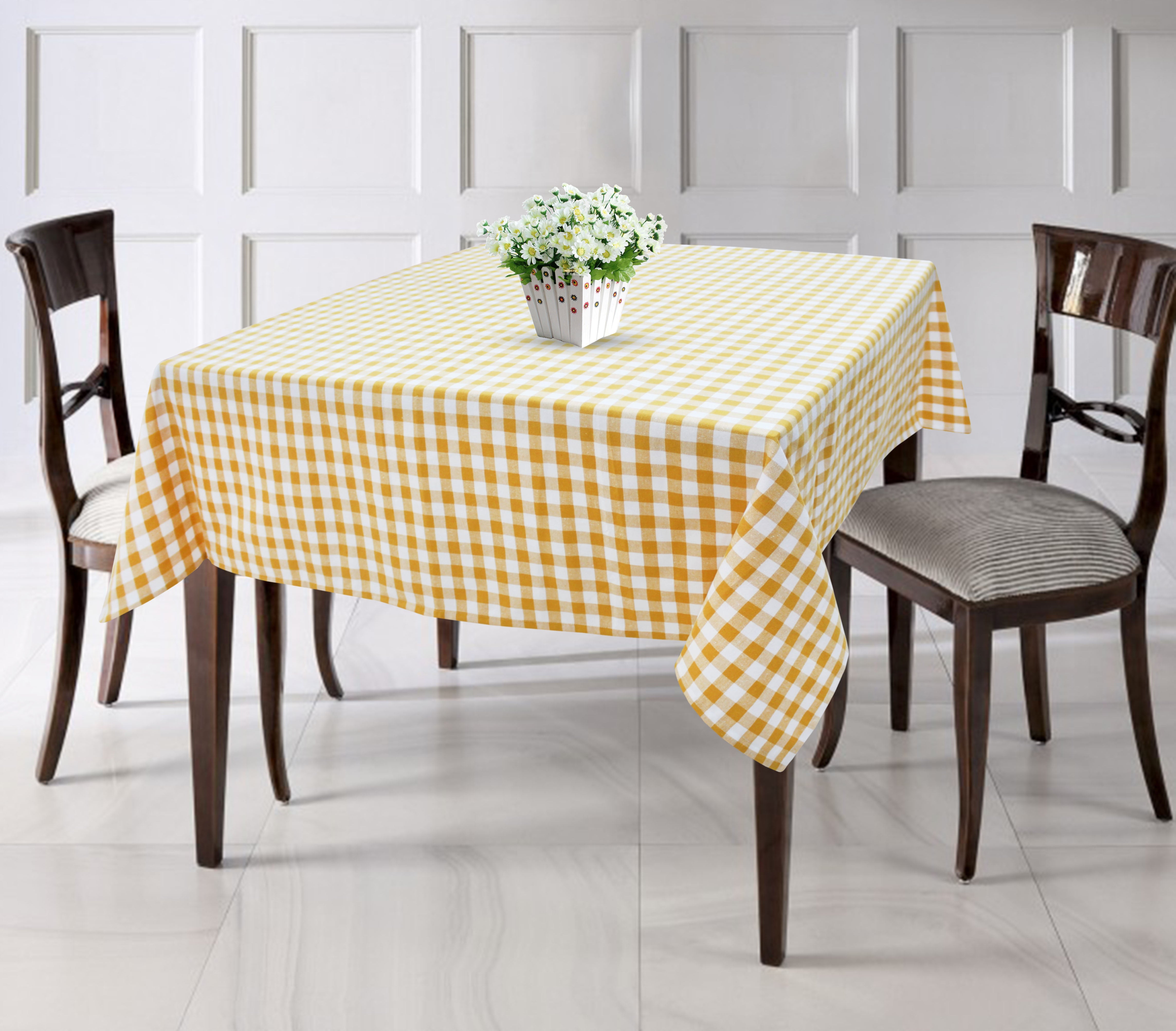 Cotton Gingham Check Yellow 4 Seater Table Cloths