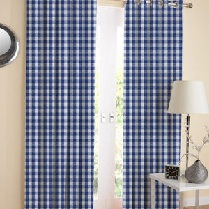 Cotton Gingham Check Blue 7ft Door Curtains Pack Of 2 freeshipping - Airwill