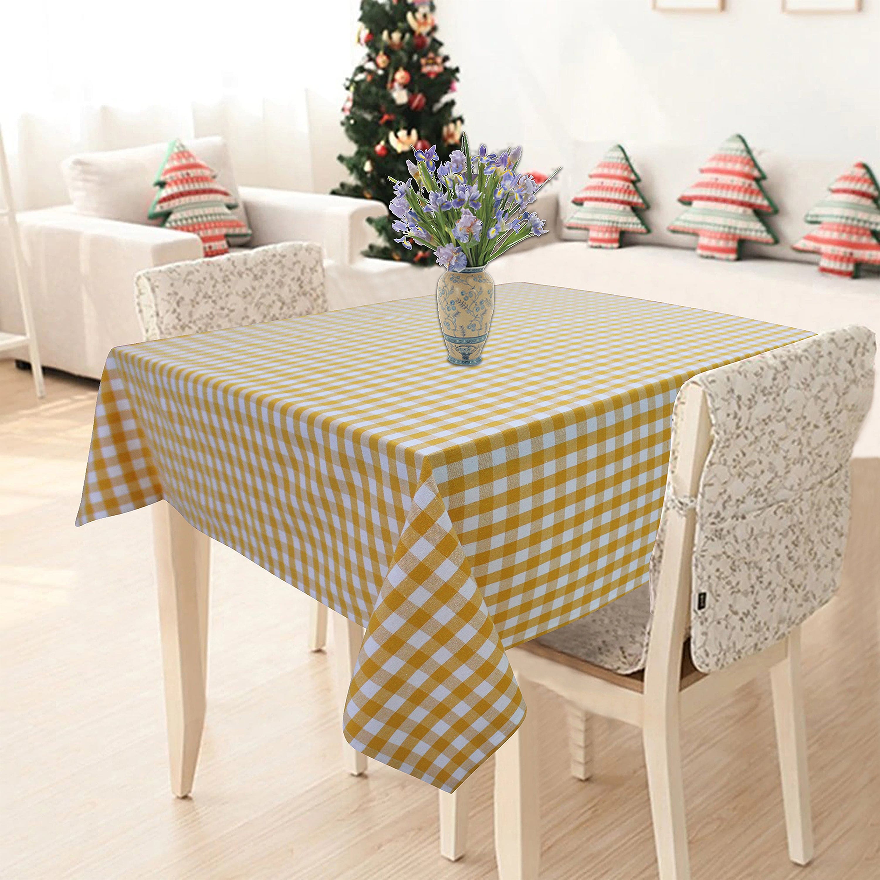 Cotton Gingham Check Yellow 6 Seater Table Cloths