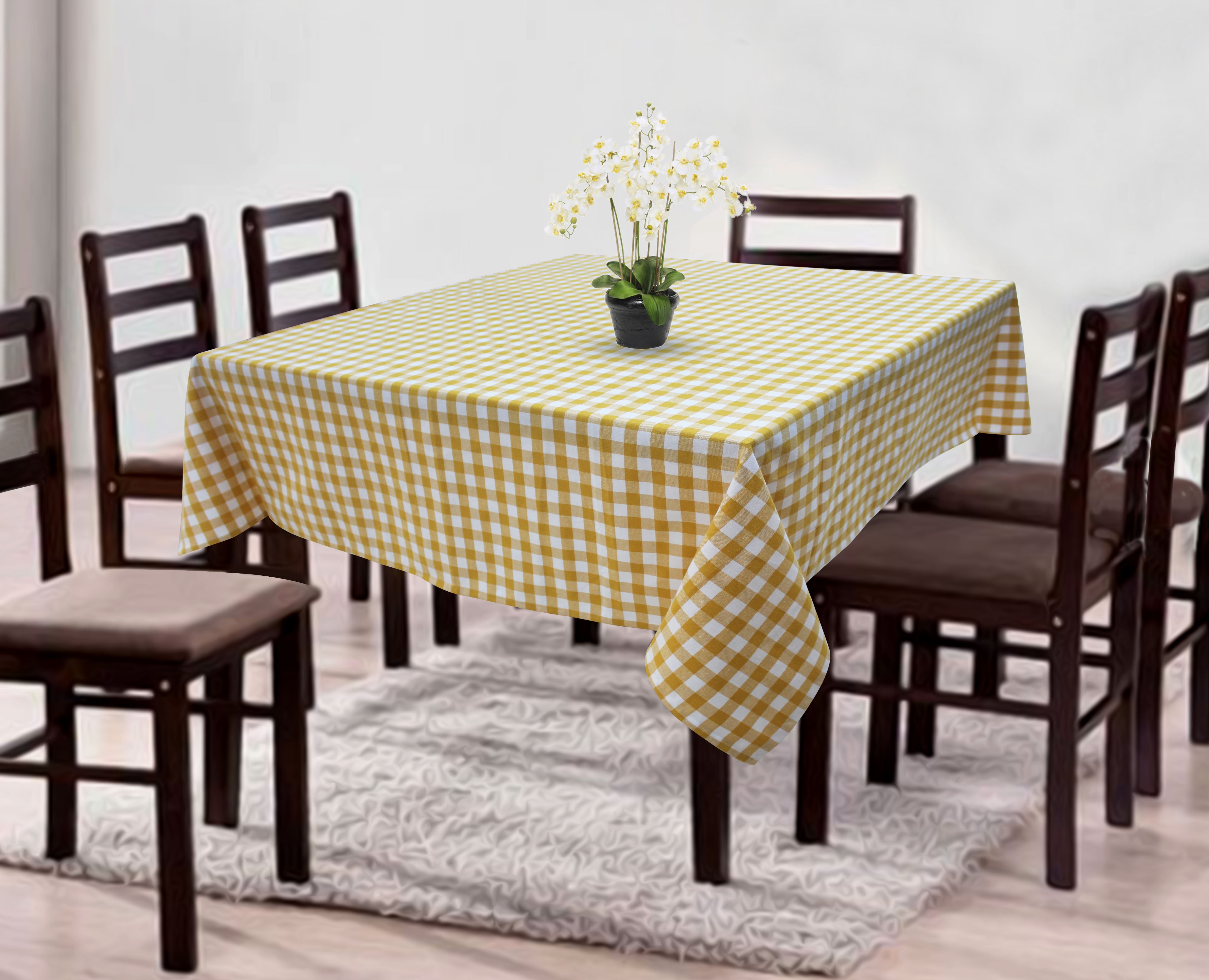 Cotton Gingham Check Yellow 4 Seater Table Cloths