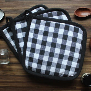 Cotton Gingham Check Black Pot Holders Pack Of 3 freeshipping - Airwill