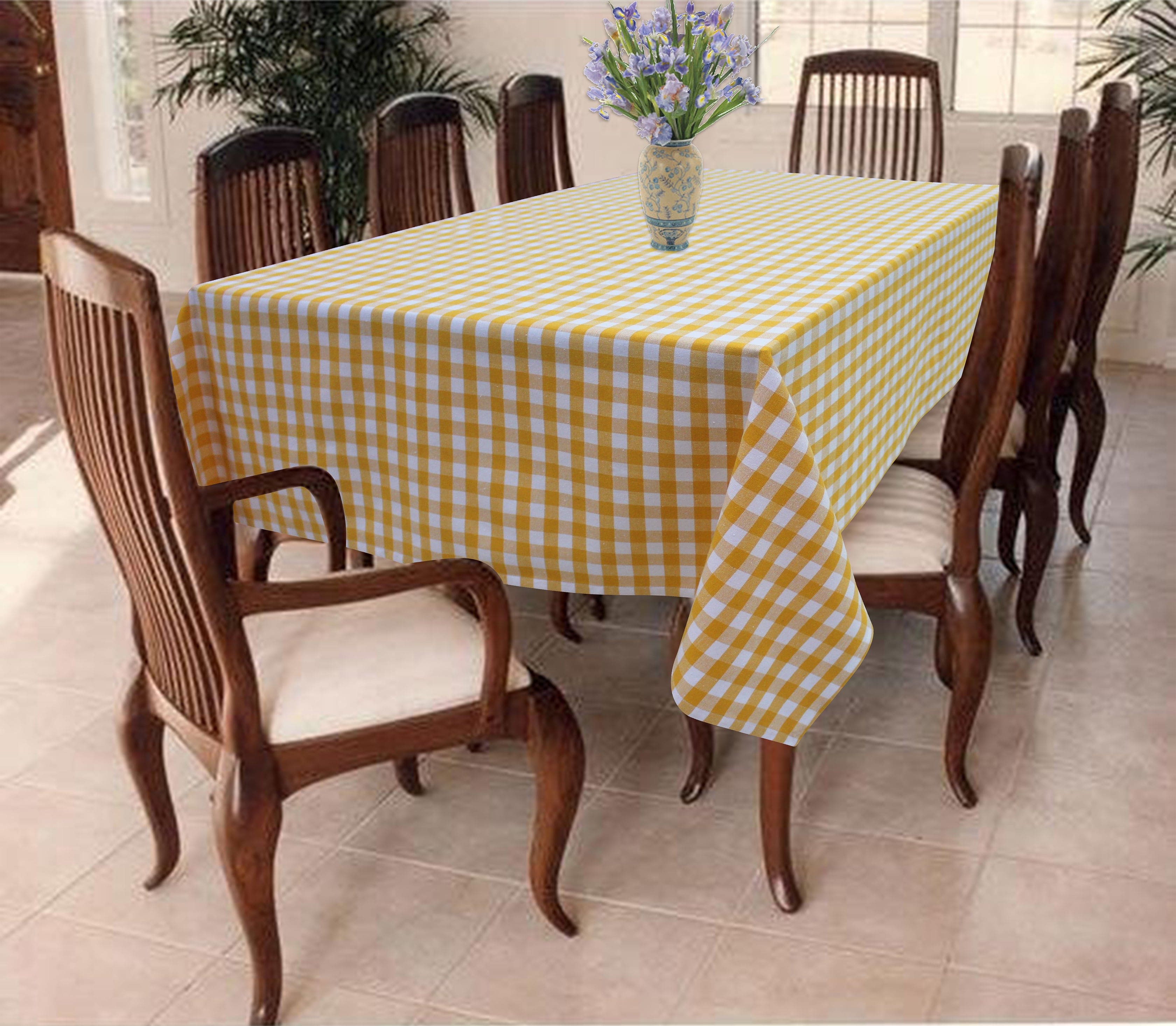 Cotton Gingham Check Yellow 6 Seater Table Cloths