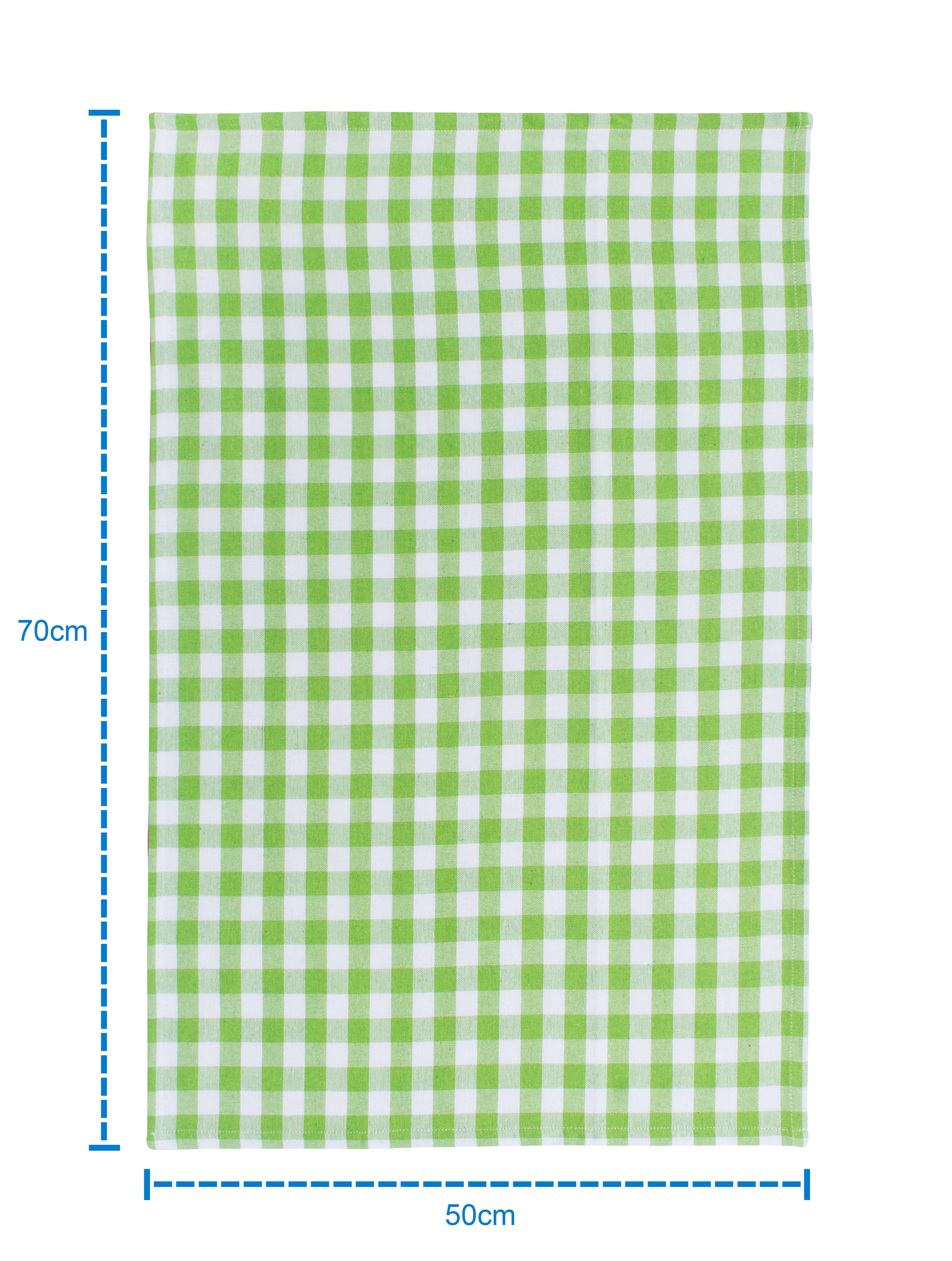 Cotton Gingham Check Green Kitchen Towels Pack Of 4