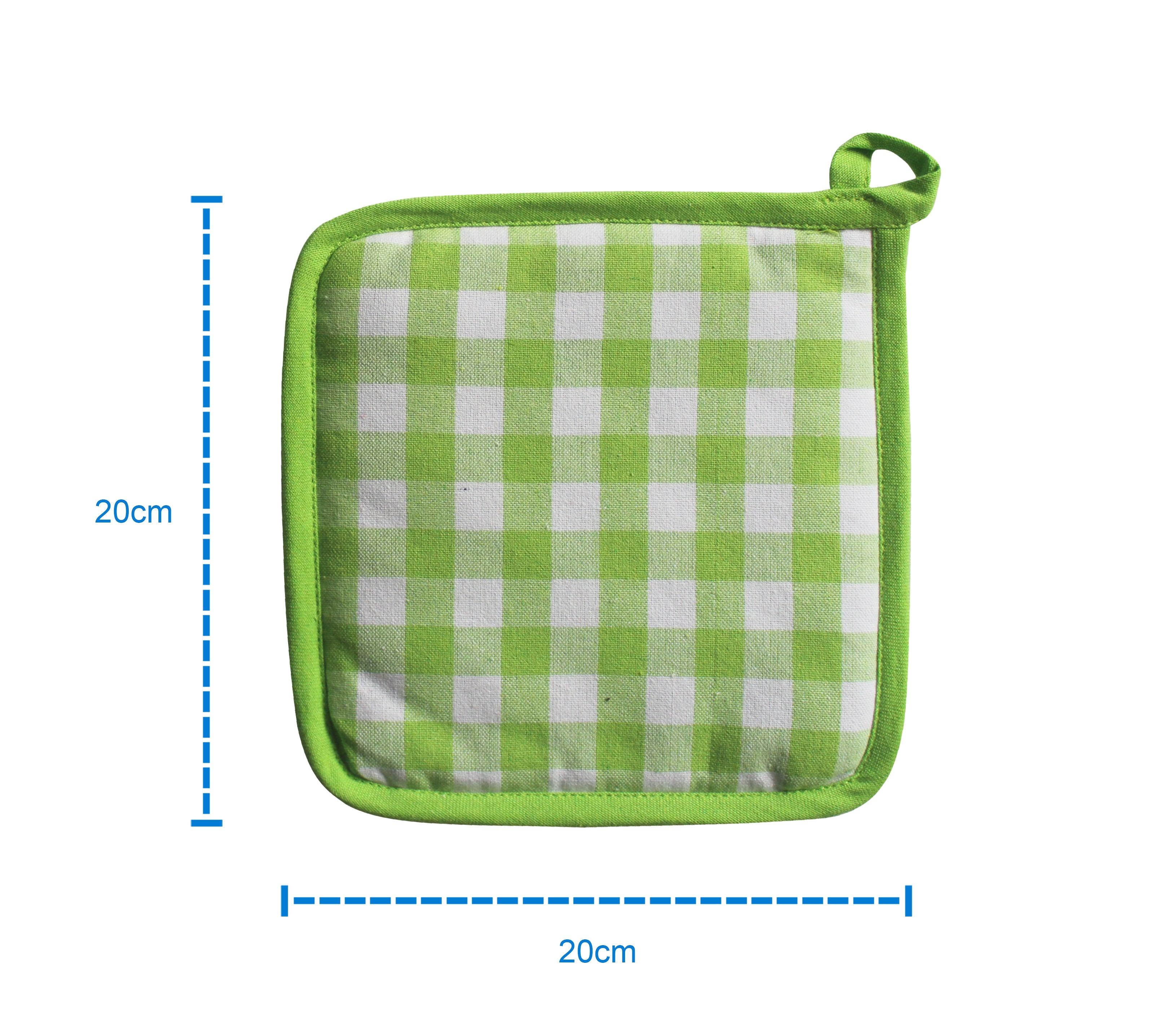 Cotton Gingham Check Green Pot Holders Pack Of 3