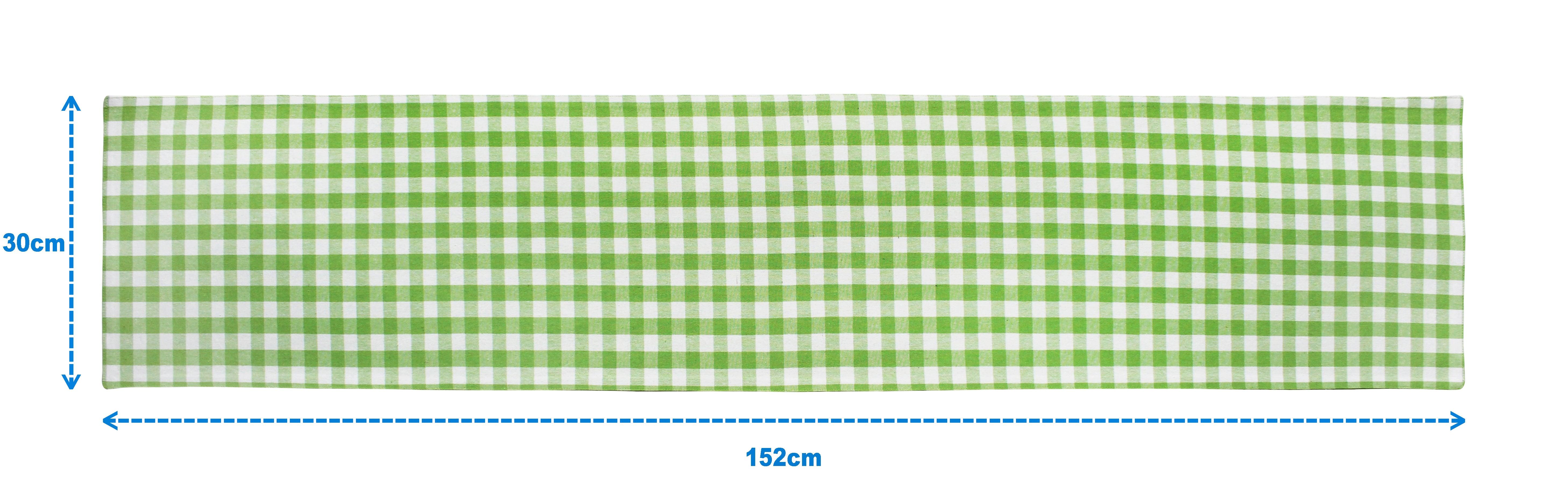 Cotton Gingham Check Green Table Runner