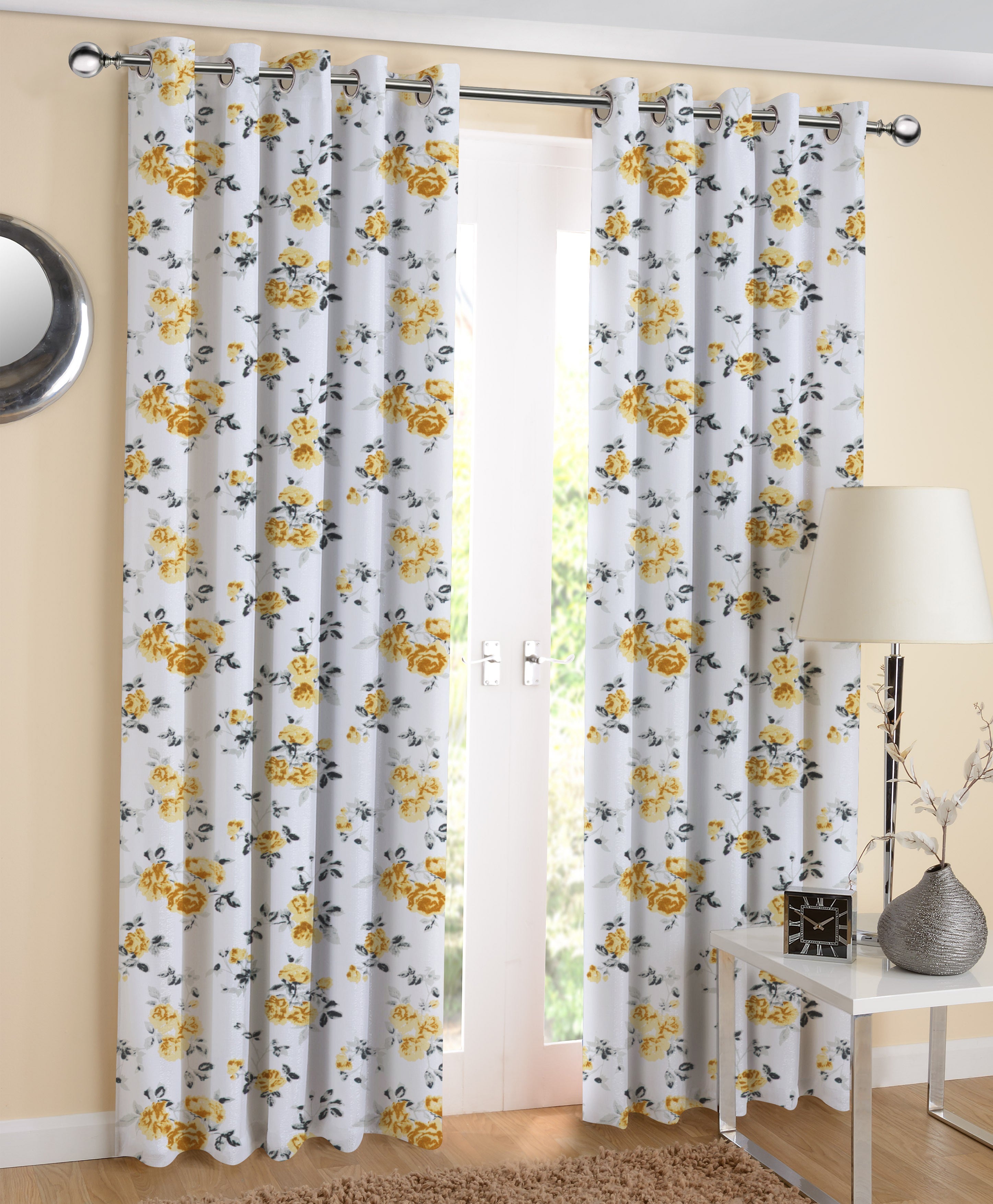 Cotton Elan Flower 7ft Door Curtains Pack Of 2
