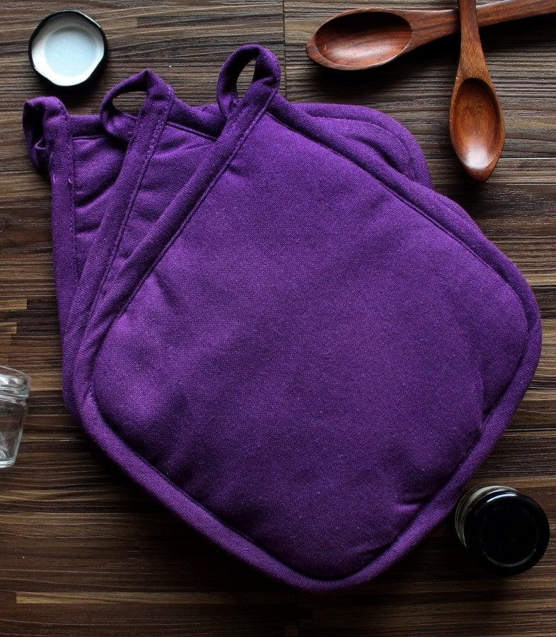Cotton Solid Violet Pot Holders Pack Of 3