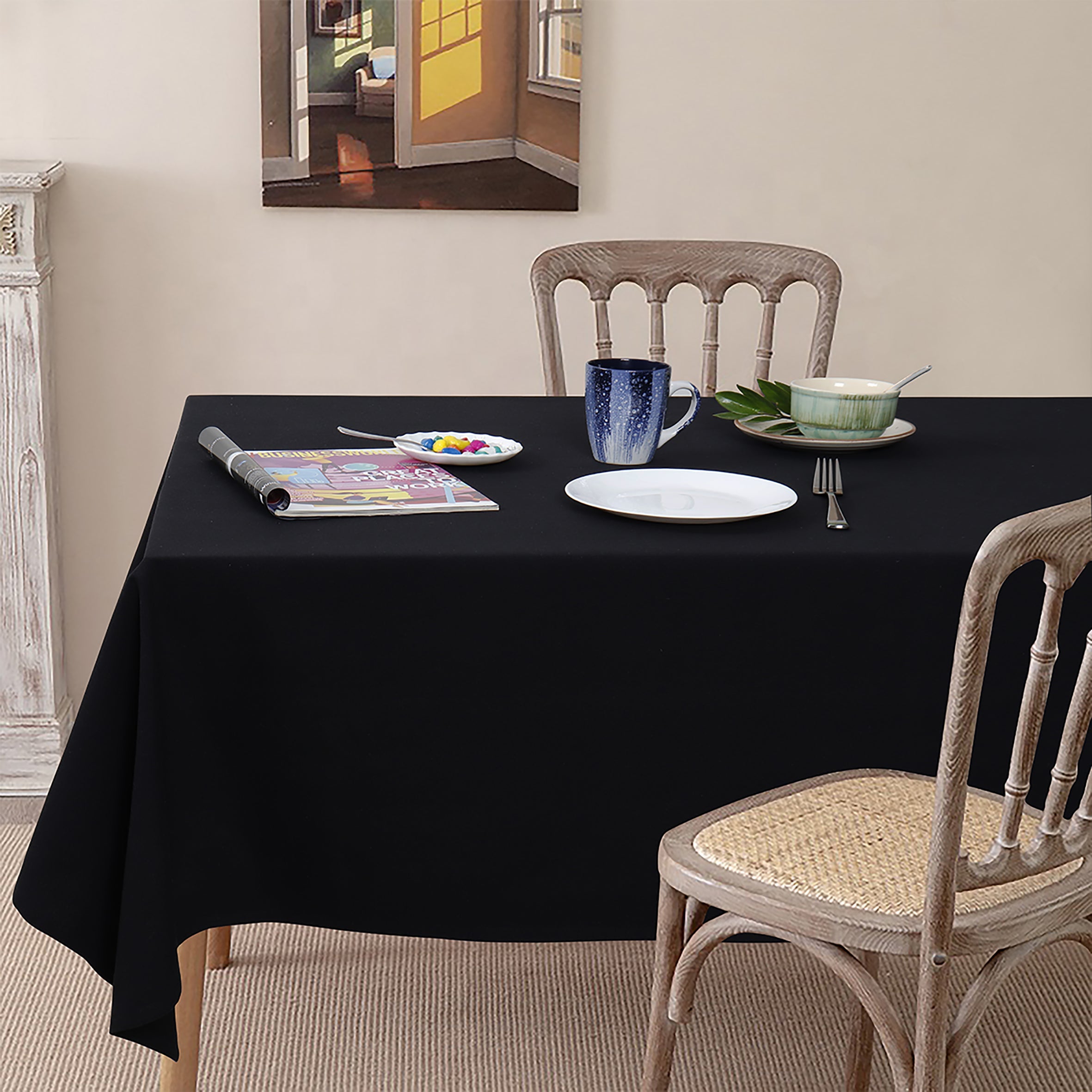 Cotton Solid Black 6 Seater Table Cloths