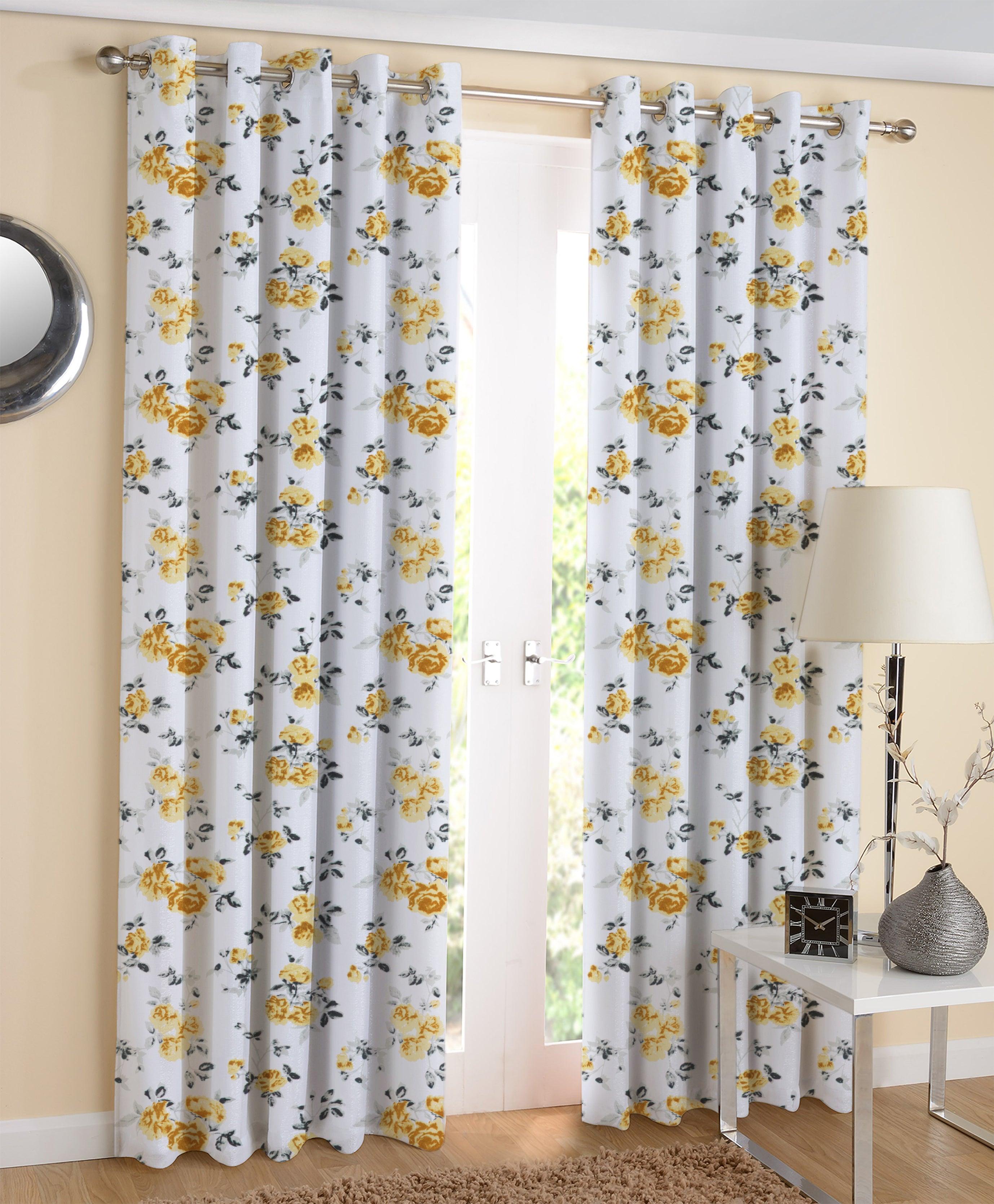 Cotton Elan Flower Long 9ft Door Curtains Pack Of 2
