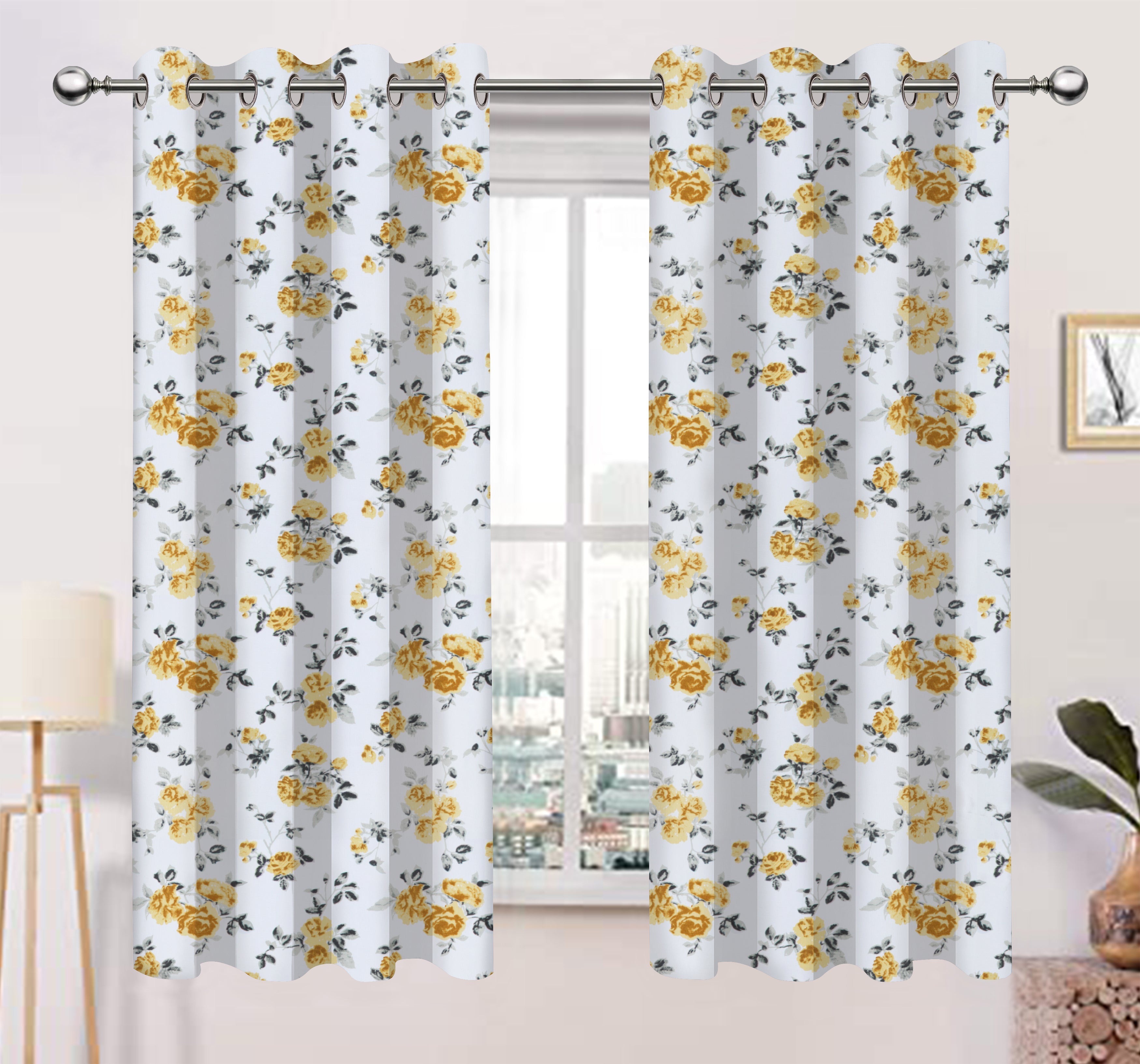 Cotton Elan Flower Long 9ft Door Curtains Pack Of 2