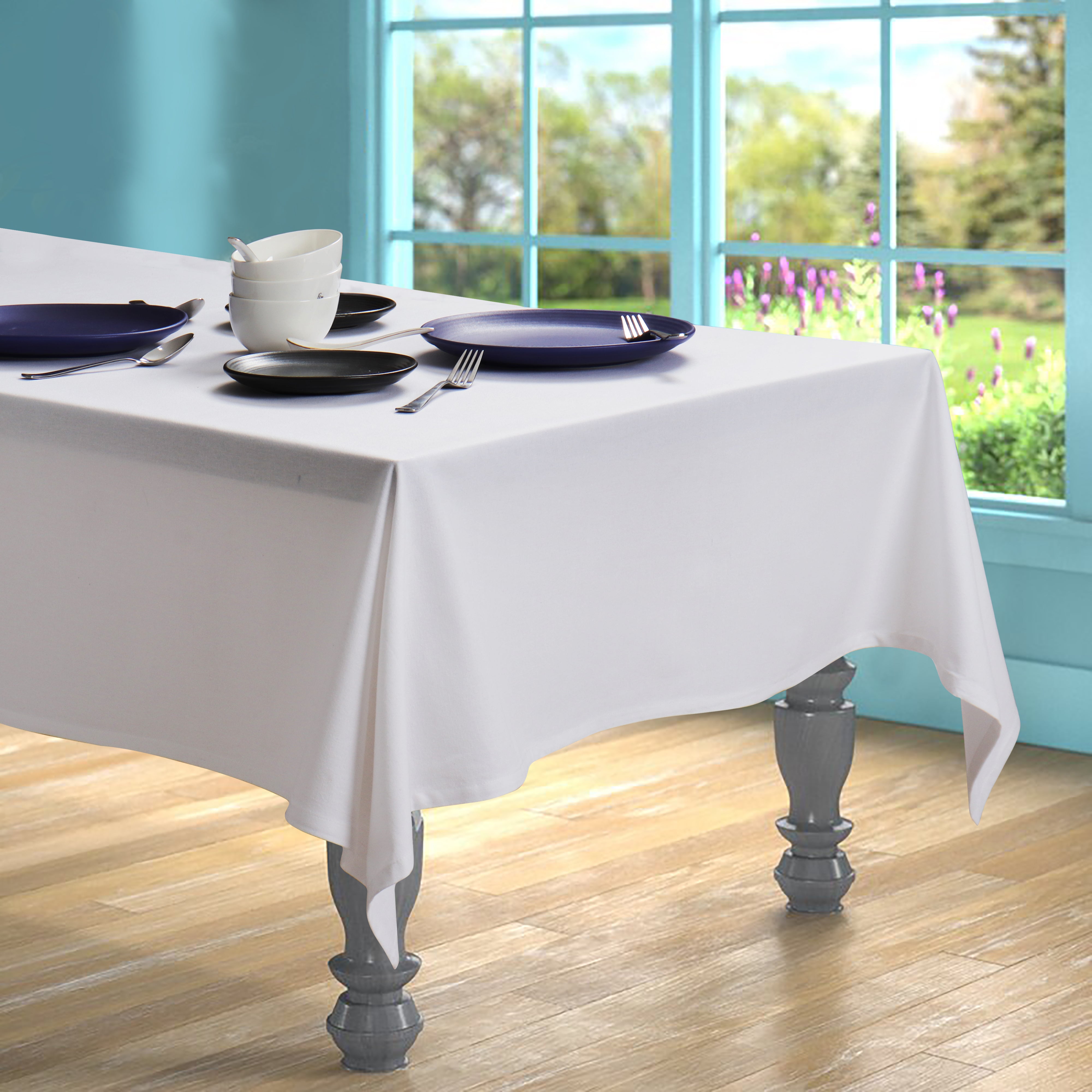 Cotton Solid White 8 Seater Table Cloths
