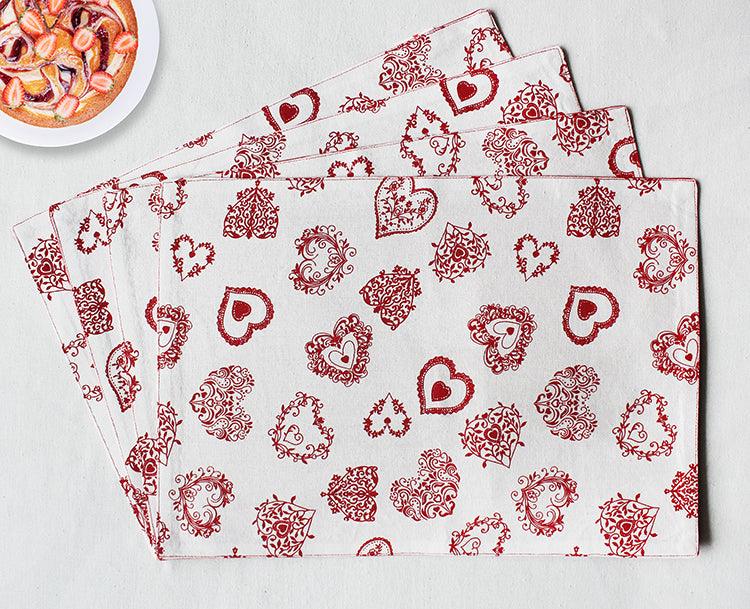 Cotton Red Heart Table Placemats Pack Of 4