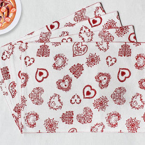 Cotton Red Heart Table Placemats Pack Of 4 freeshipping - Airwill