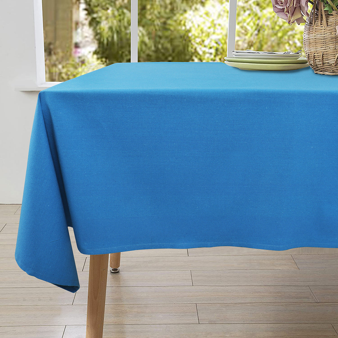 Cotton Solid Turquoise Blue 4 Seater Table Cloths