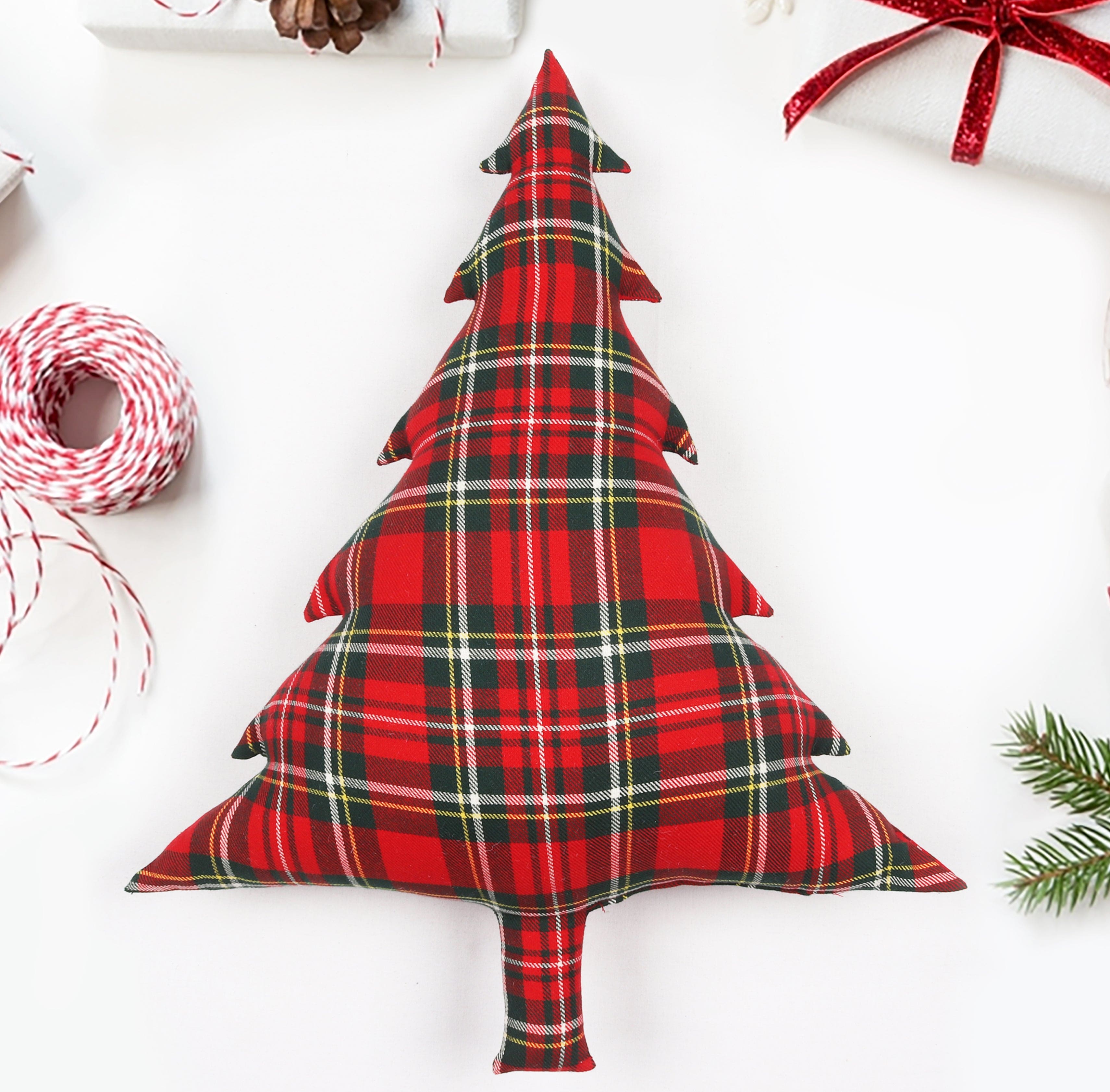 Cotton Christmas Checks with Sentiment Designed, Bell / Candy / Star / Tree Shaped Cushion with Recron Filled