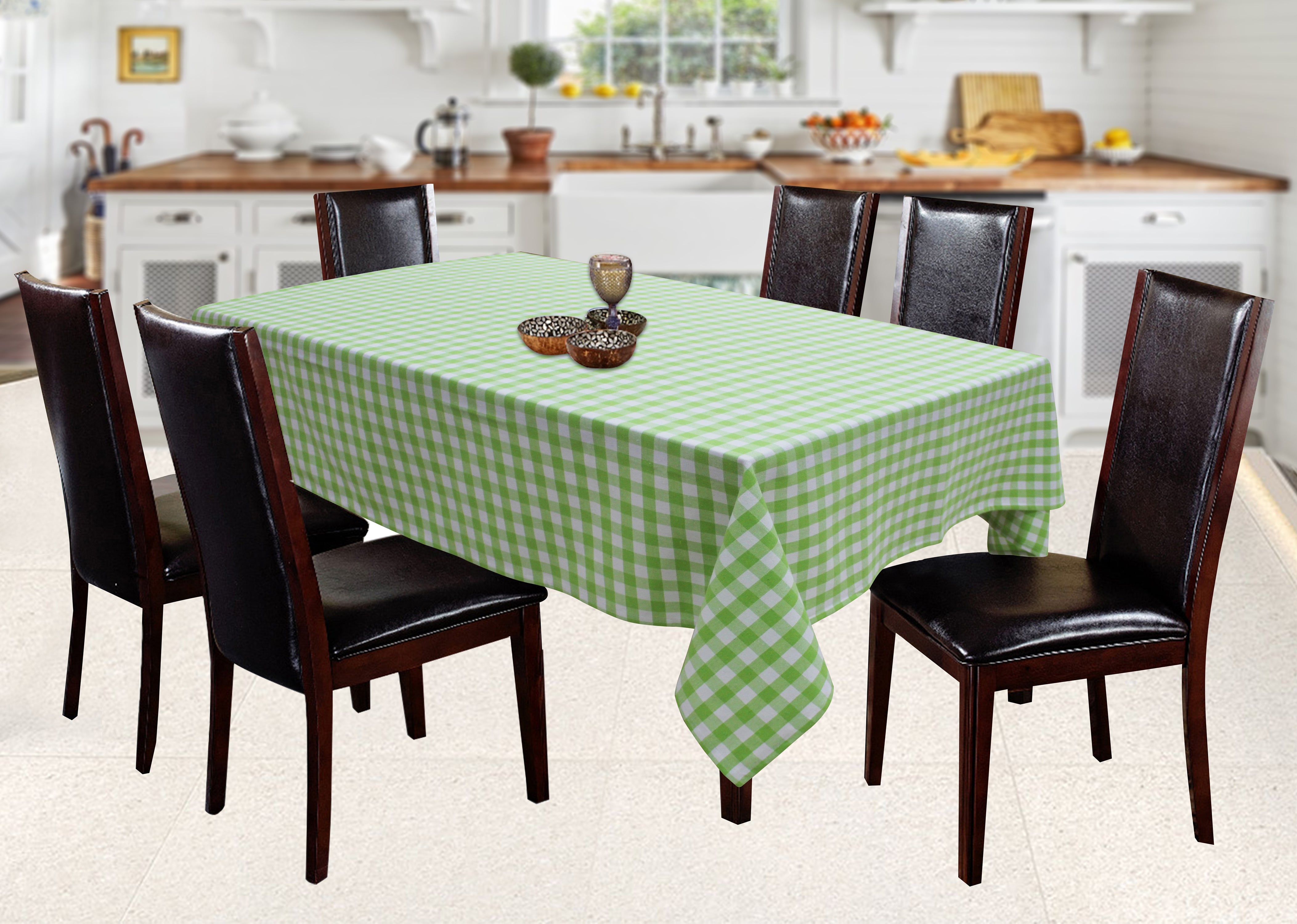 Cotton Gingham Check Green 8 Seater Table Cloths