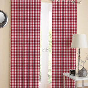 Cotton Gingham Check Red 7ft Door Curtains Pack Of 2 freeshipping - Airwill