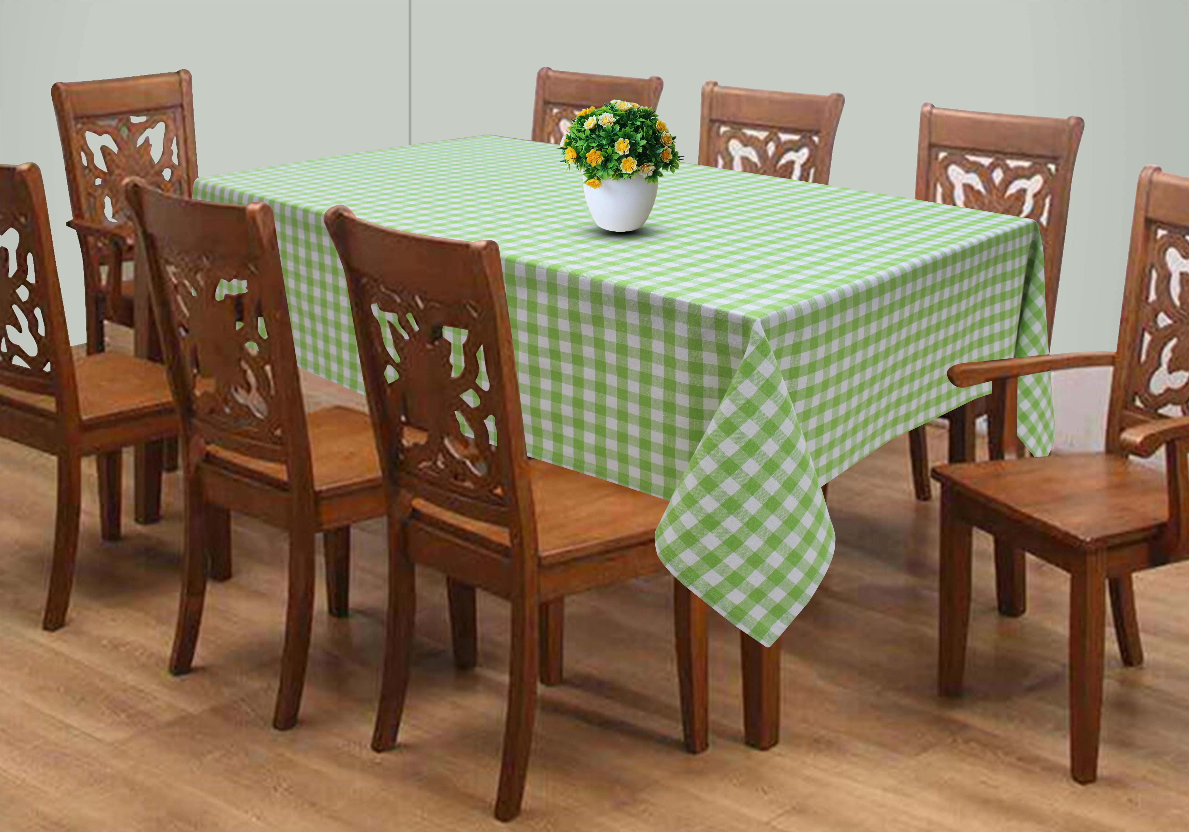 Cotton Gingham Check Green 6 Seater Table Cloths