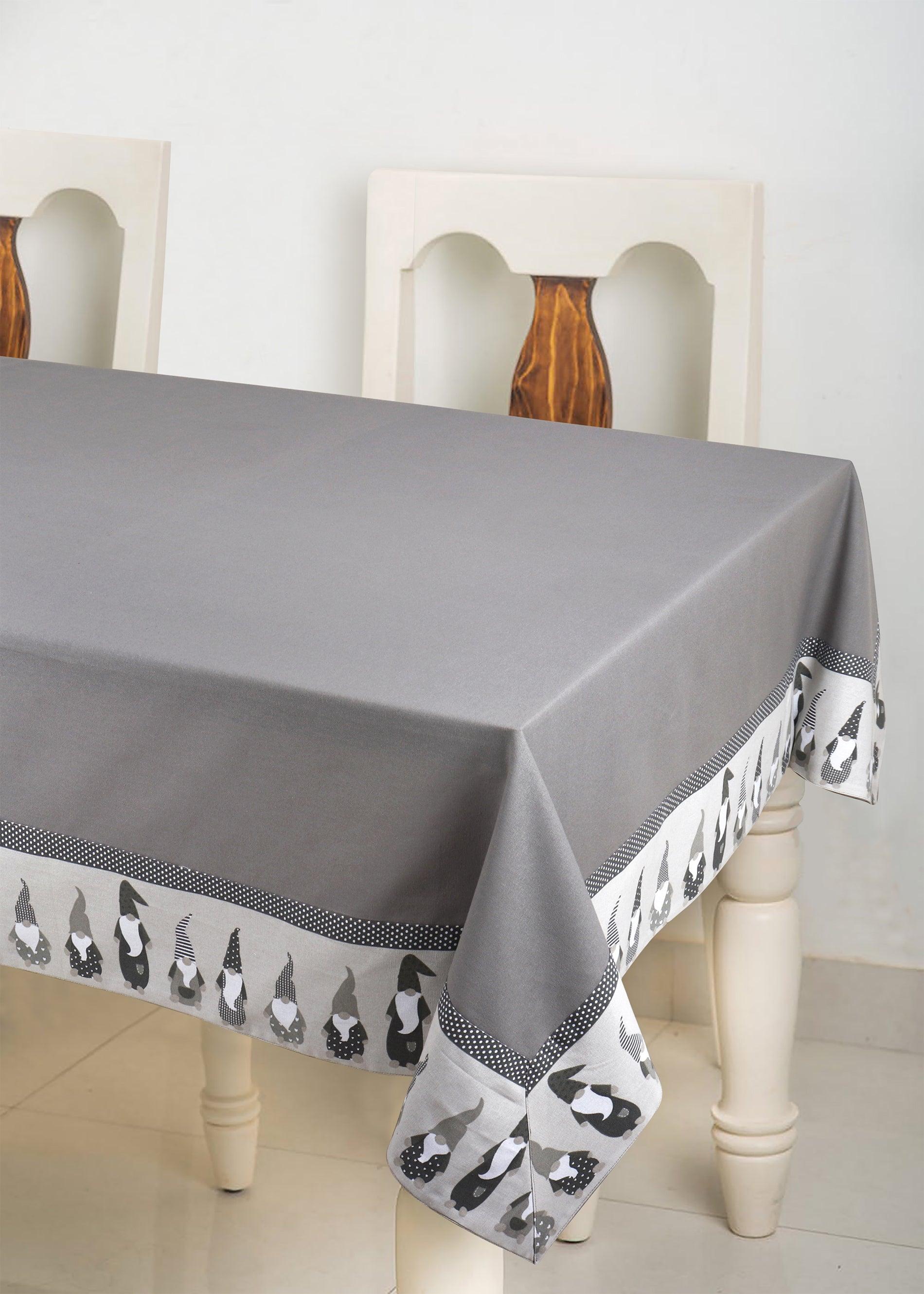 Cotton Solid Grey With Xmas Border 6 Seater Table Cloths