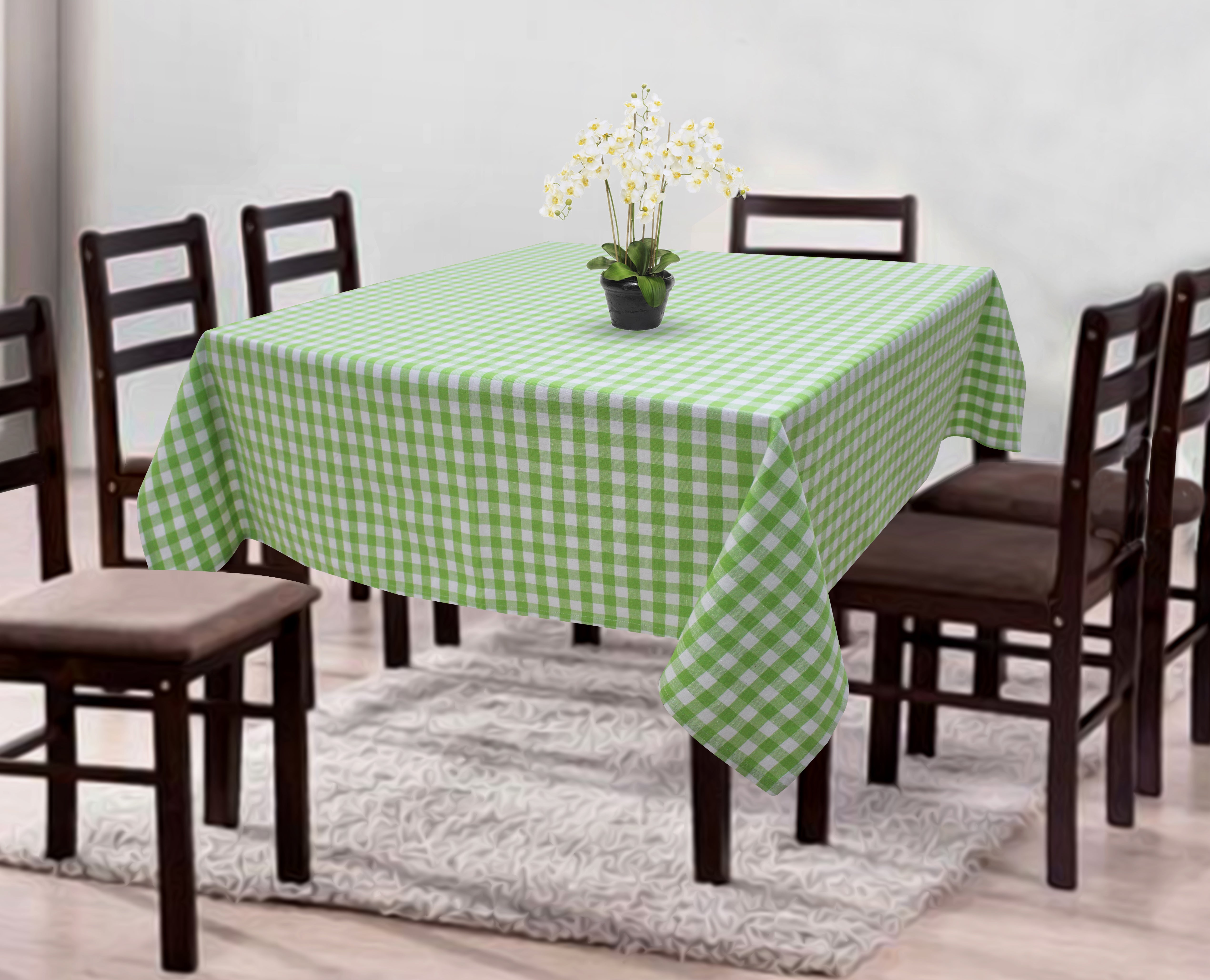 Cotton Gingham Check Green 4 Seater Table Cloths
