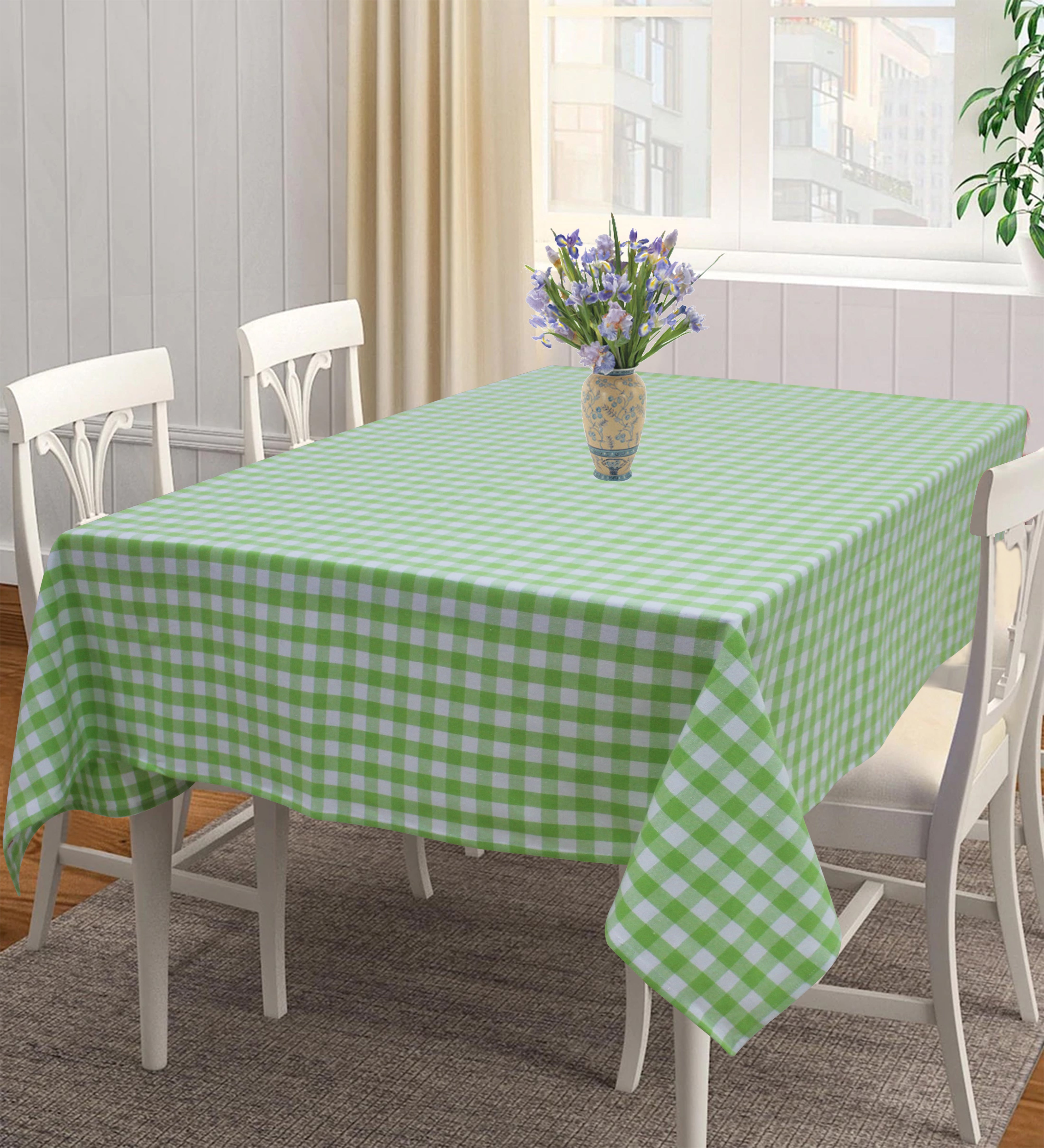 Cotton Gingham Check Green 6 Seater Table Cloths
