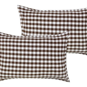 Cotton Gingham Check Brown Pillow Covers Pack Of 2 freeshipping - Airwill