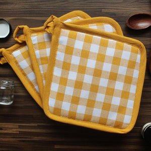 Cotton Gingham Check Yellow Pot Holders Pack Of 3 freeshipping - Airwill