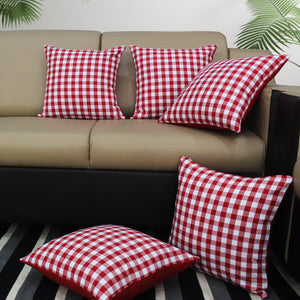 Cotton Gingham Check Red Cushion Covers Pack Of 5 freeshipping - Airwill