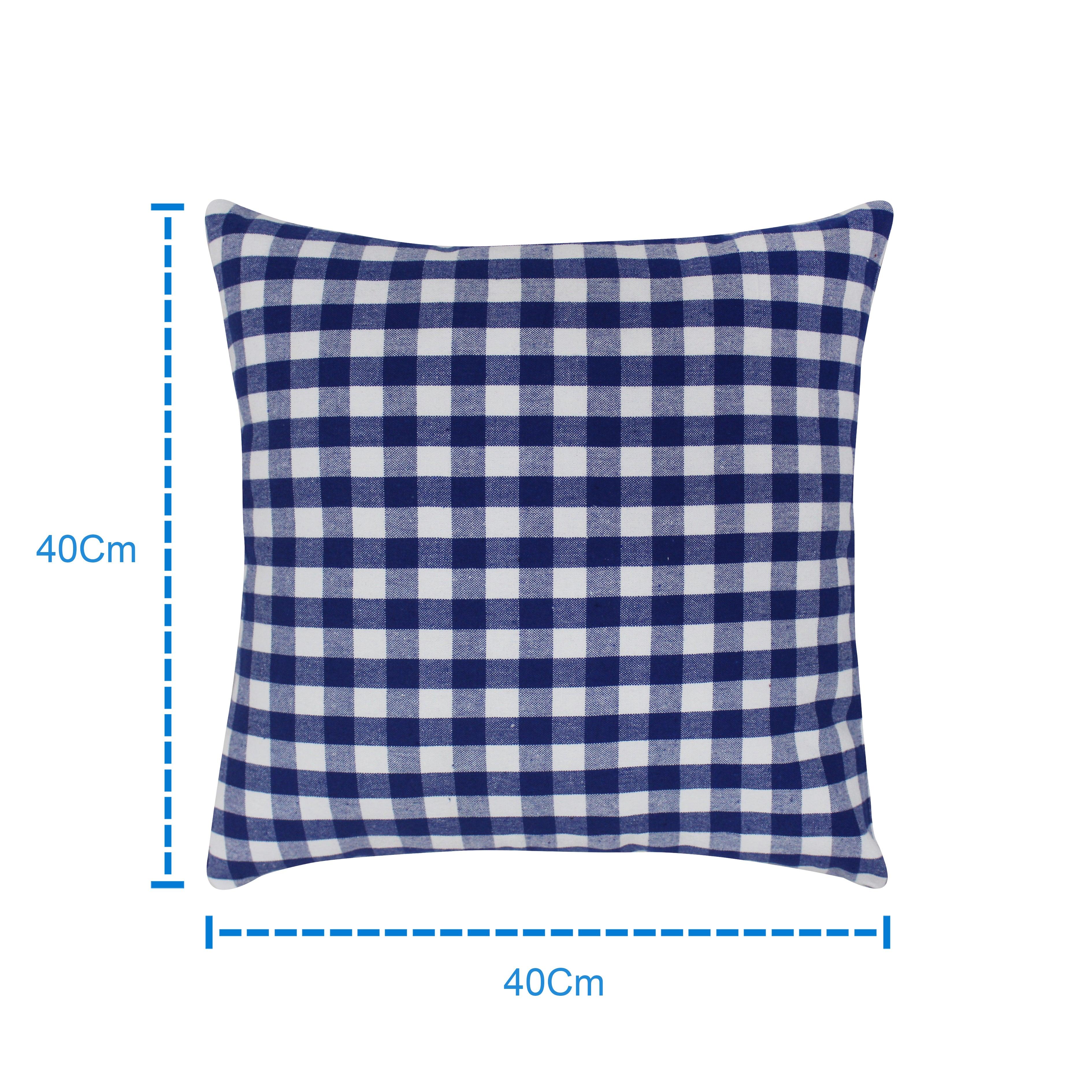 Cotton Gingham Check Blue Cushion Covers