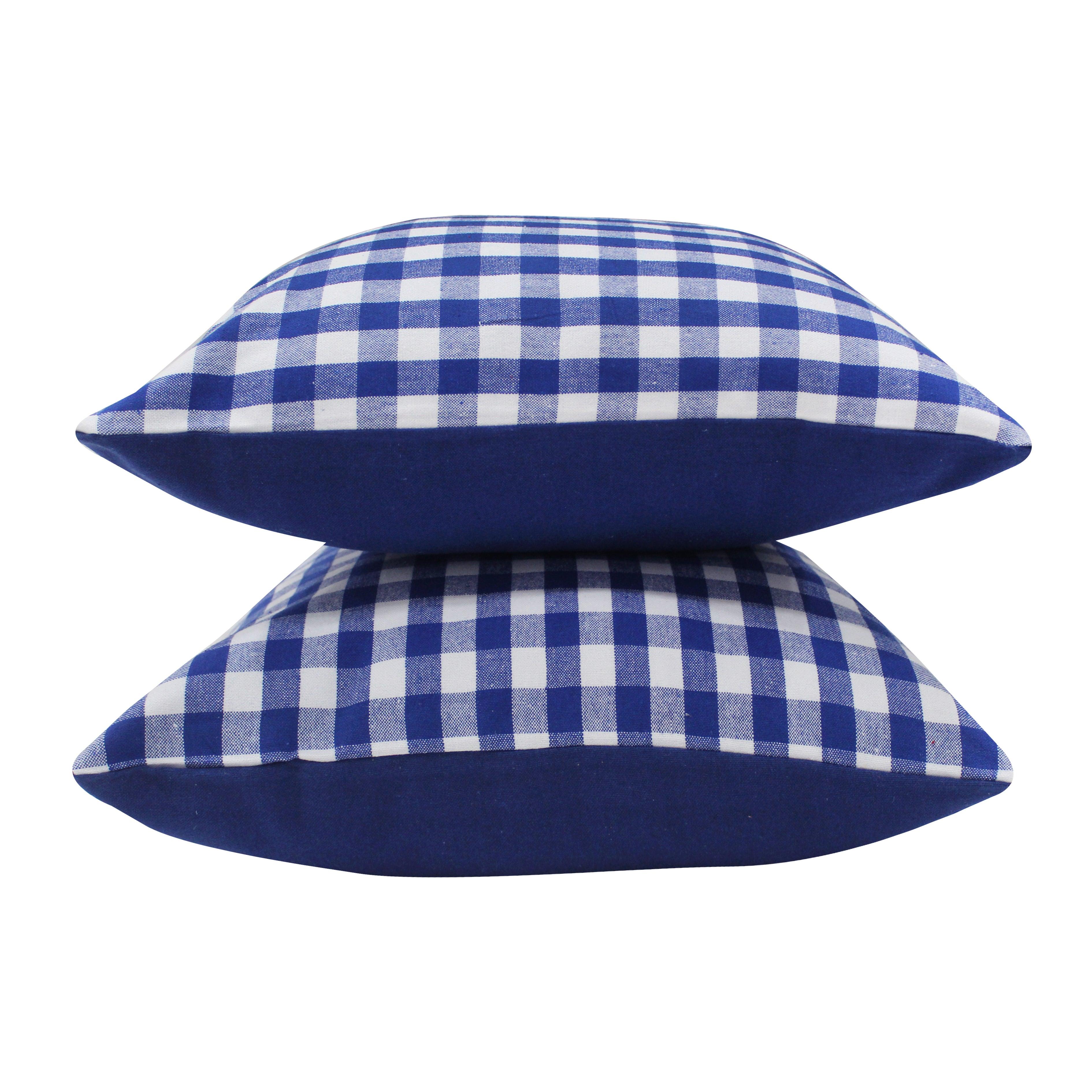 Cotton Gingham Check Blue Cushion Covers