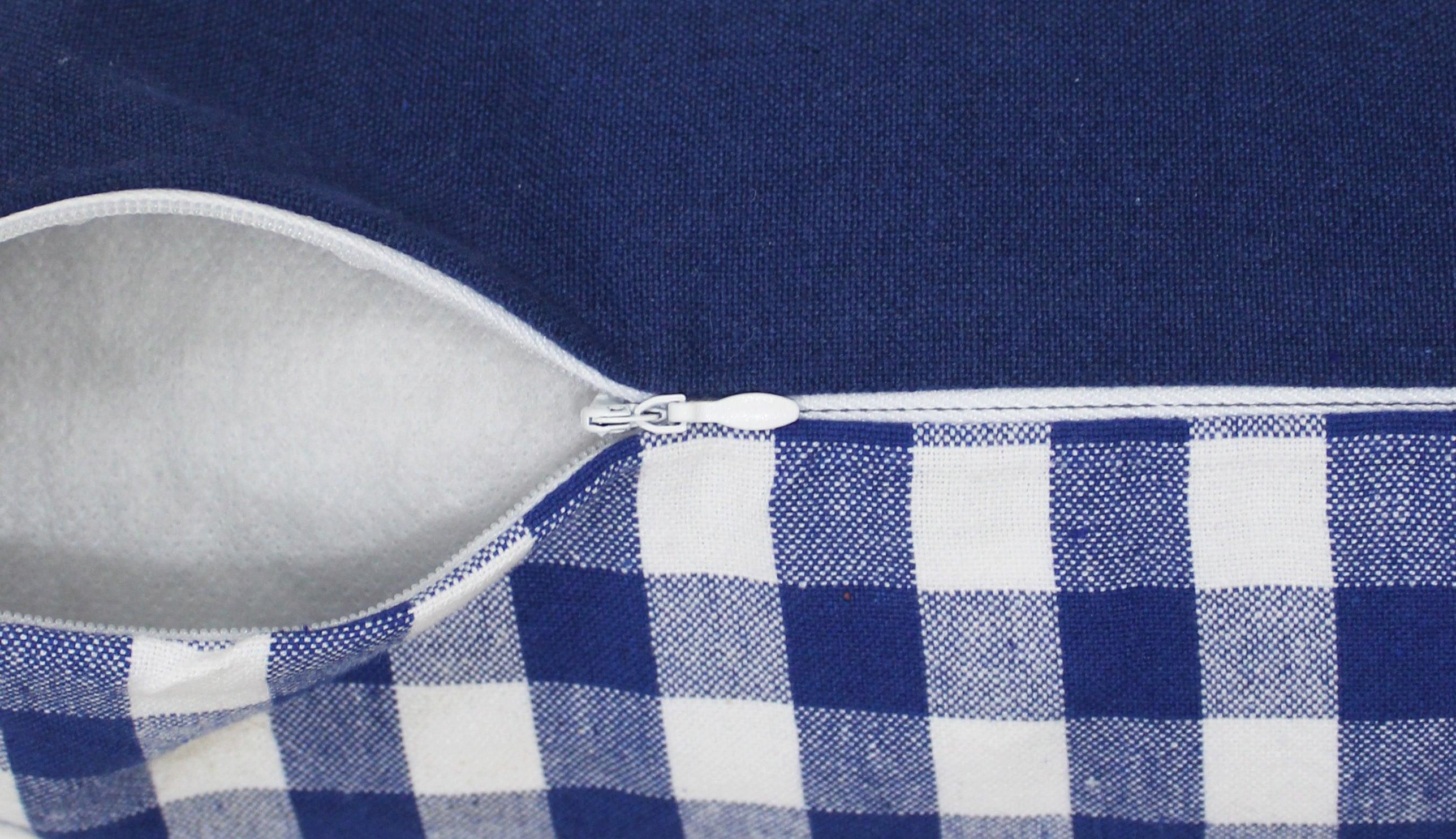 Cotton Gingham Check Blue Cushion Covers