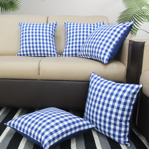 Cotton Gingham Check Blue Cushion Covers Pack Of 5 freeshipping - Airwill