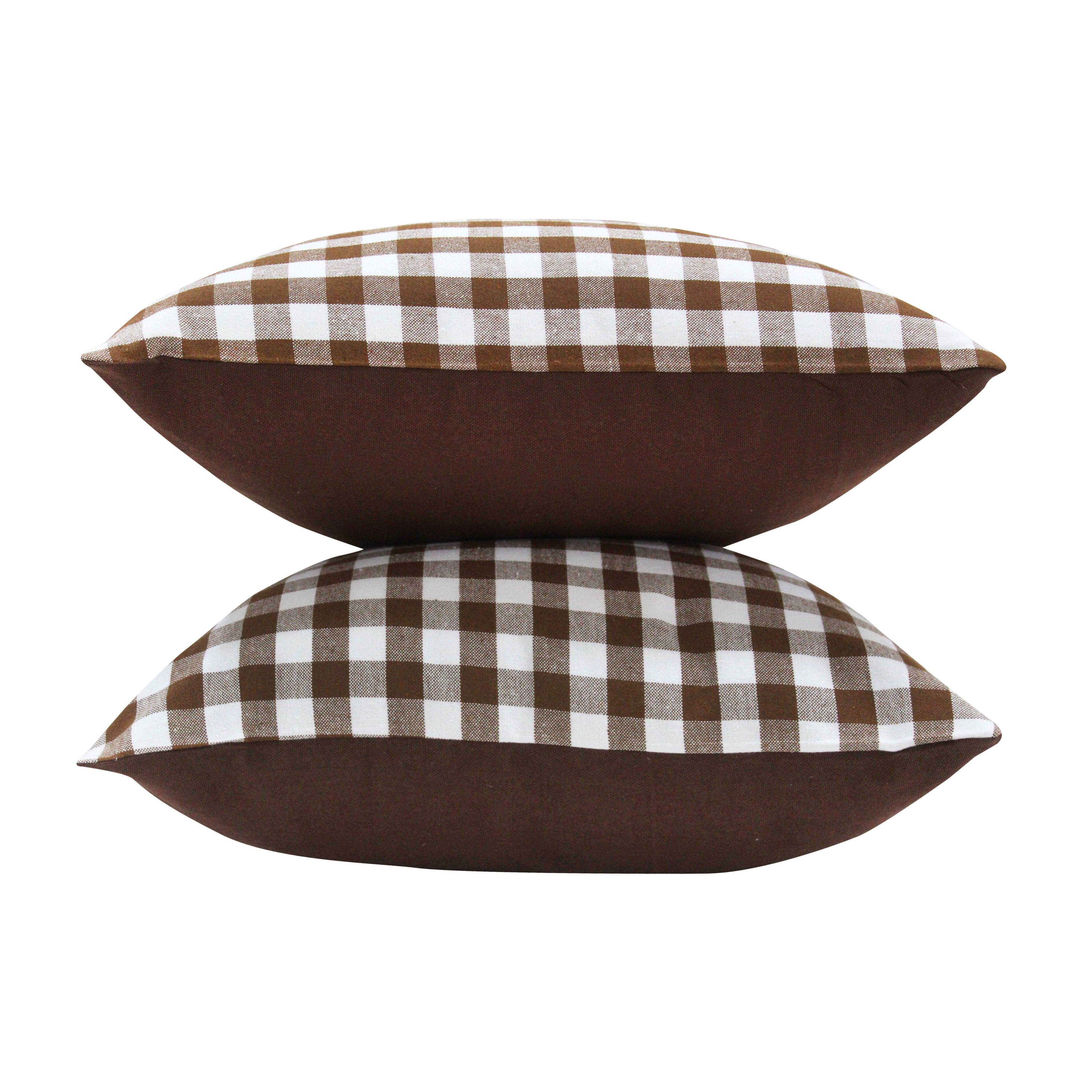 Cotton Gingham Check Brown Cushion Covers