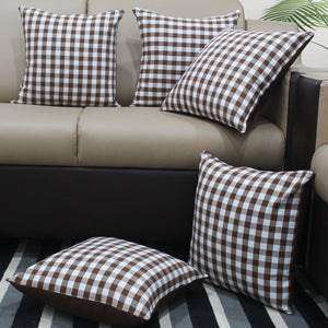Cotton Gingham Check Brown Cushion Covers Pack Of 5 freeshipping - Airwill