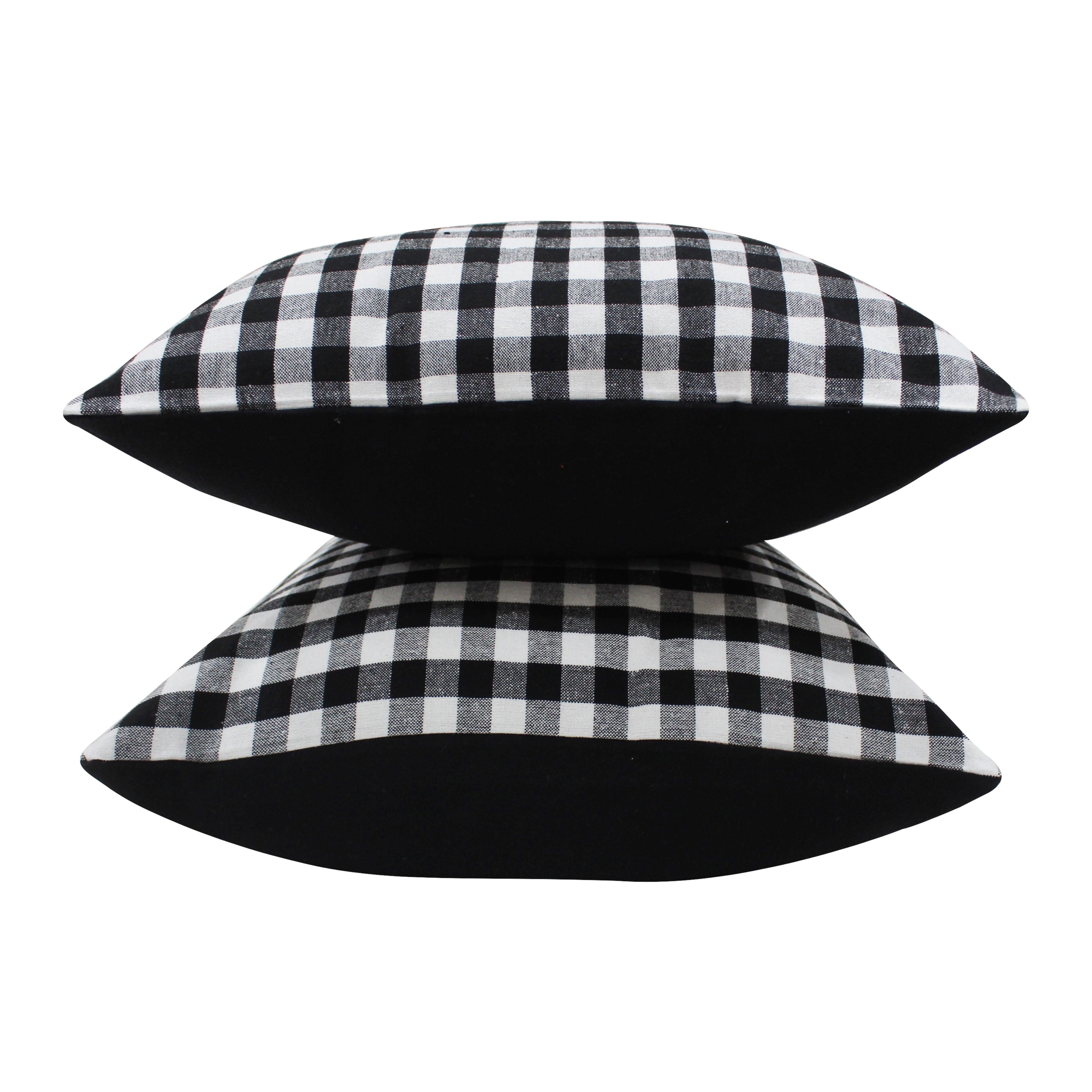 Cotton Gingham Check Black Cushion Covers