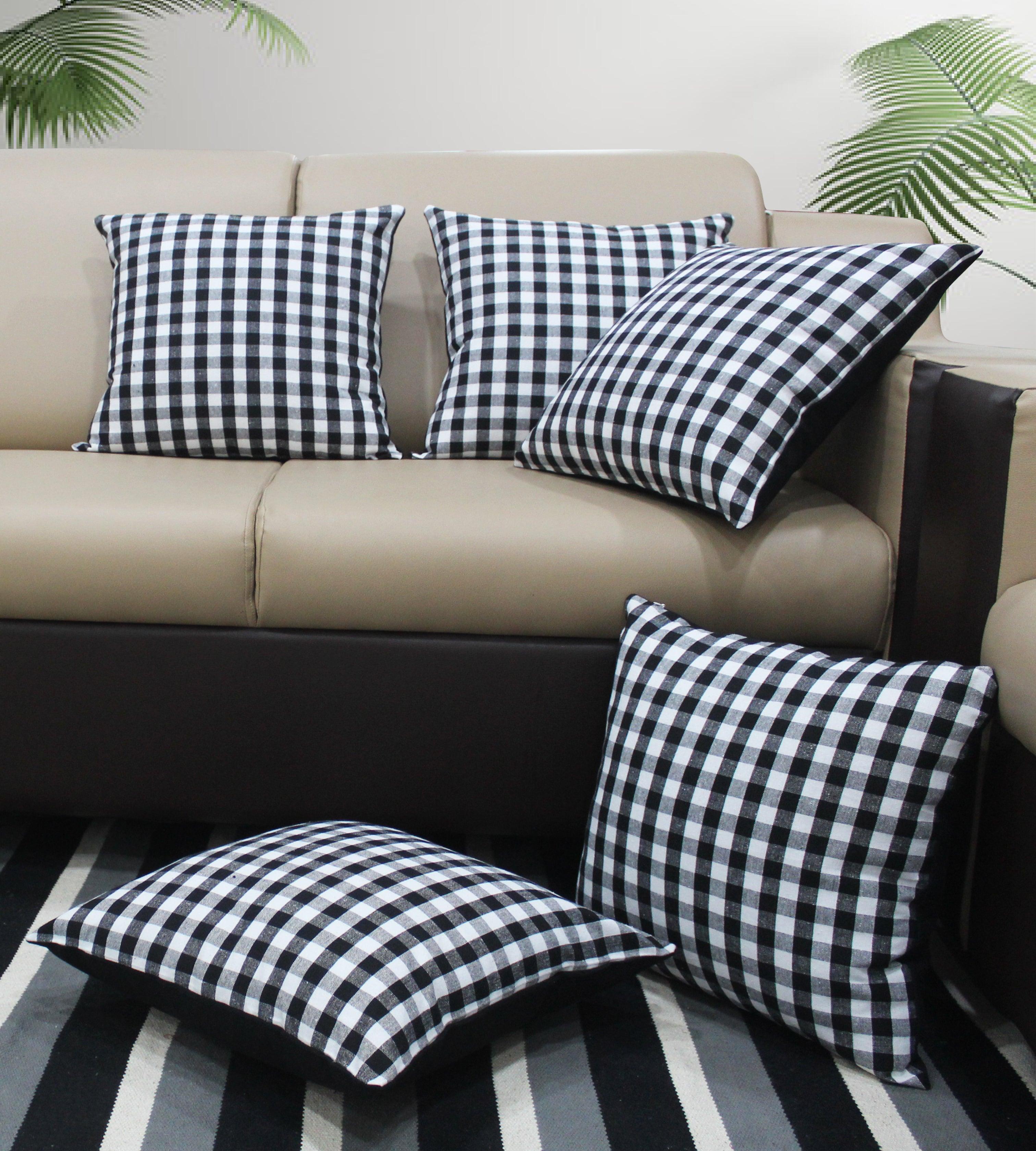 Cotton Gingham Check Black Cushion Covers