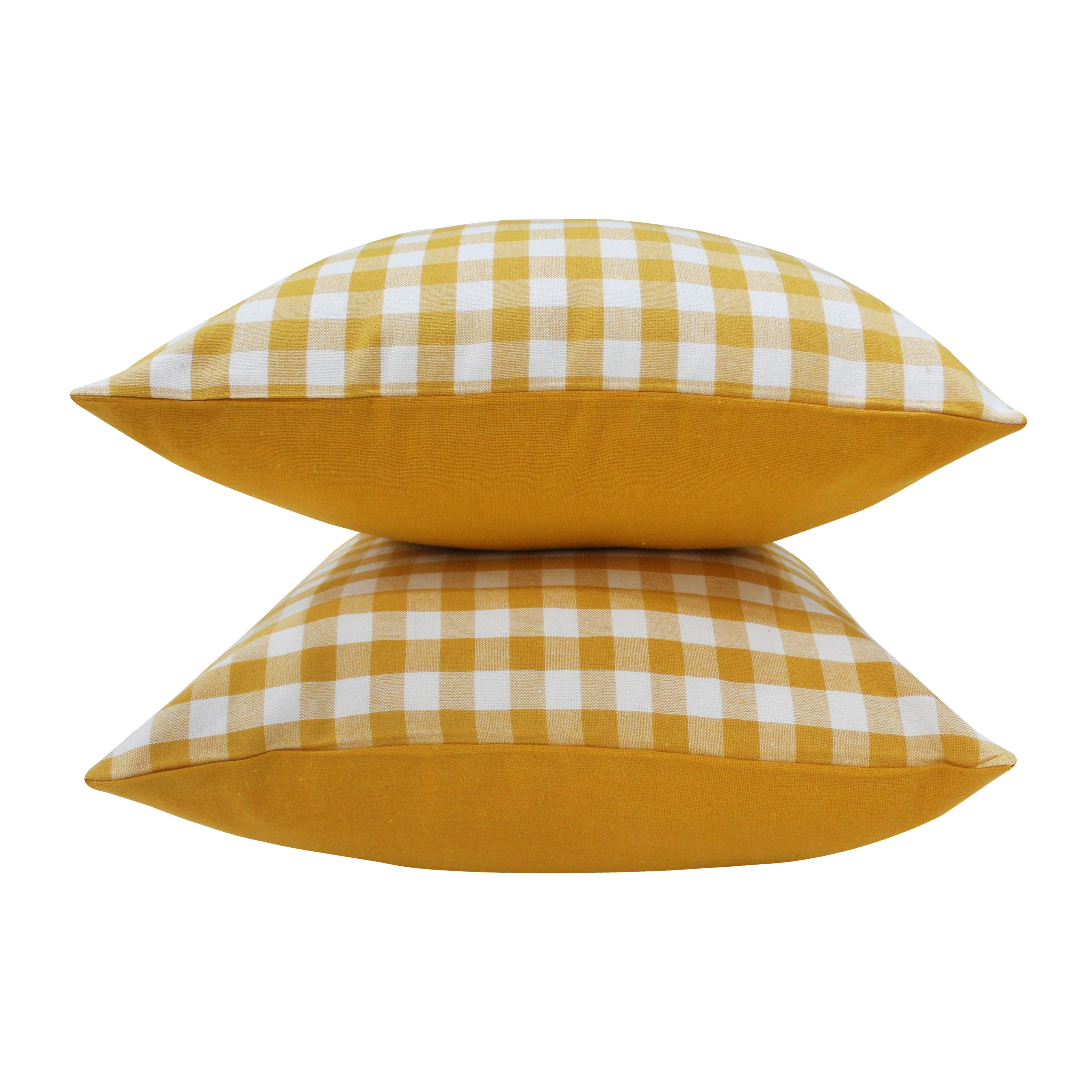 Cotton Gingham Check Yellow Cushion Covers
