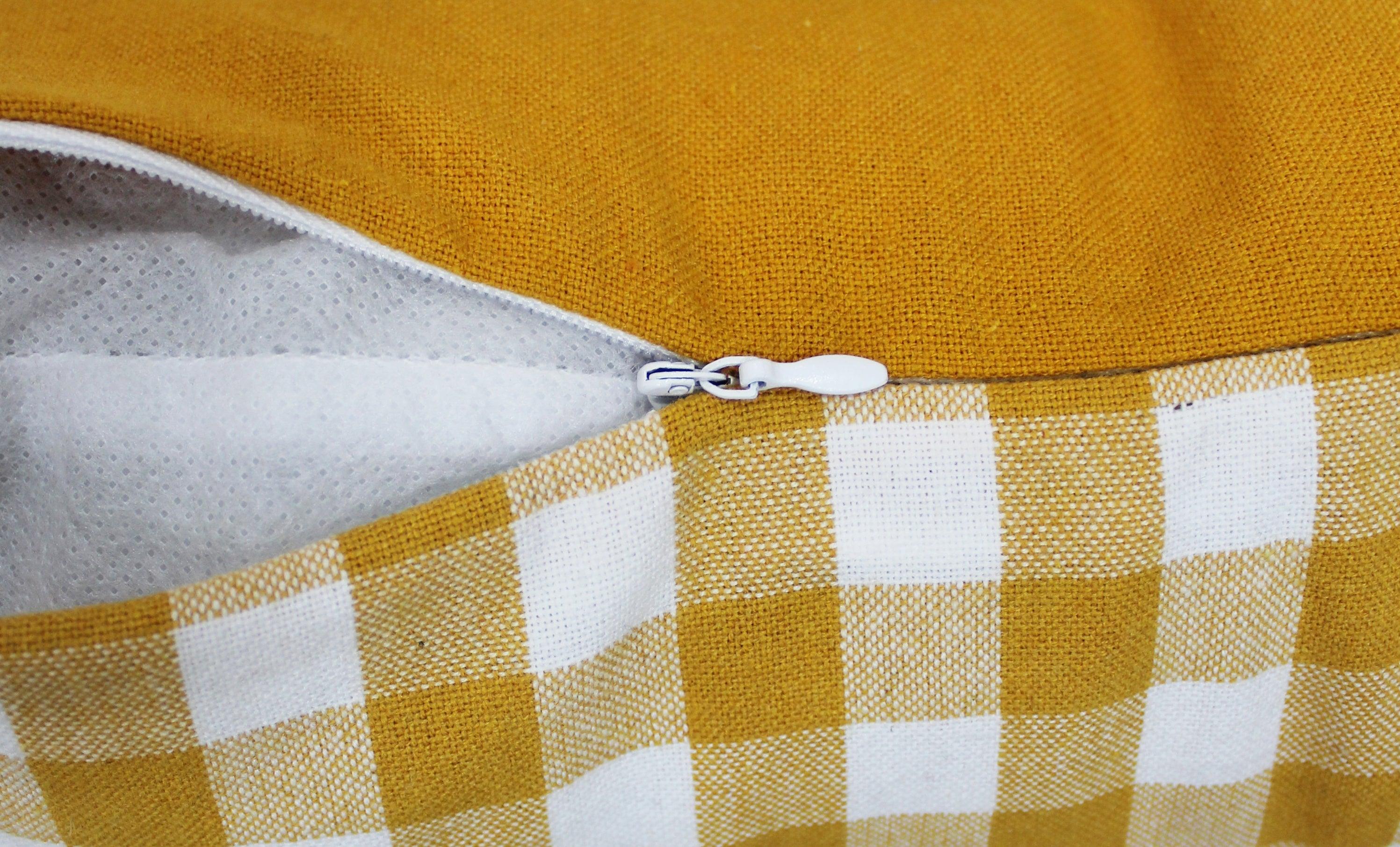 Cotton Gingham Check Yellow Cushion Covers
