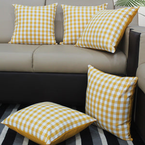 Cotton Gingham Check Yellow Cushion Covers Pack Of 5 freeshipping - Airwill