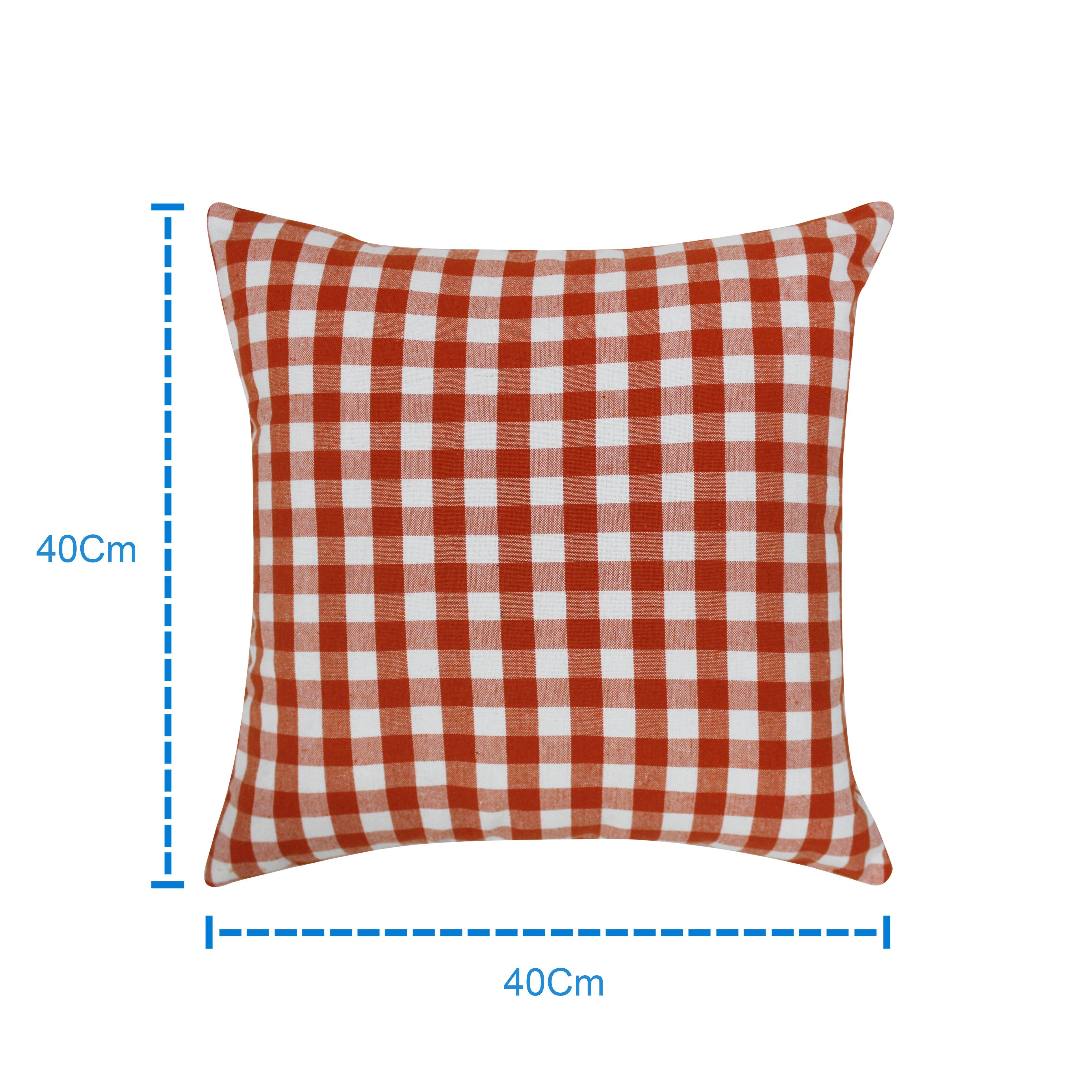 Cotton Gingham Check Orange Cushion Covers