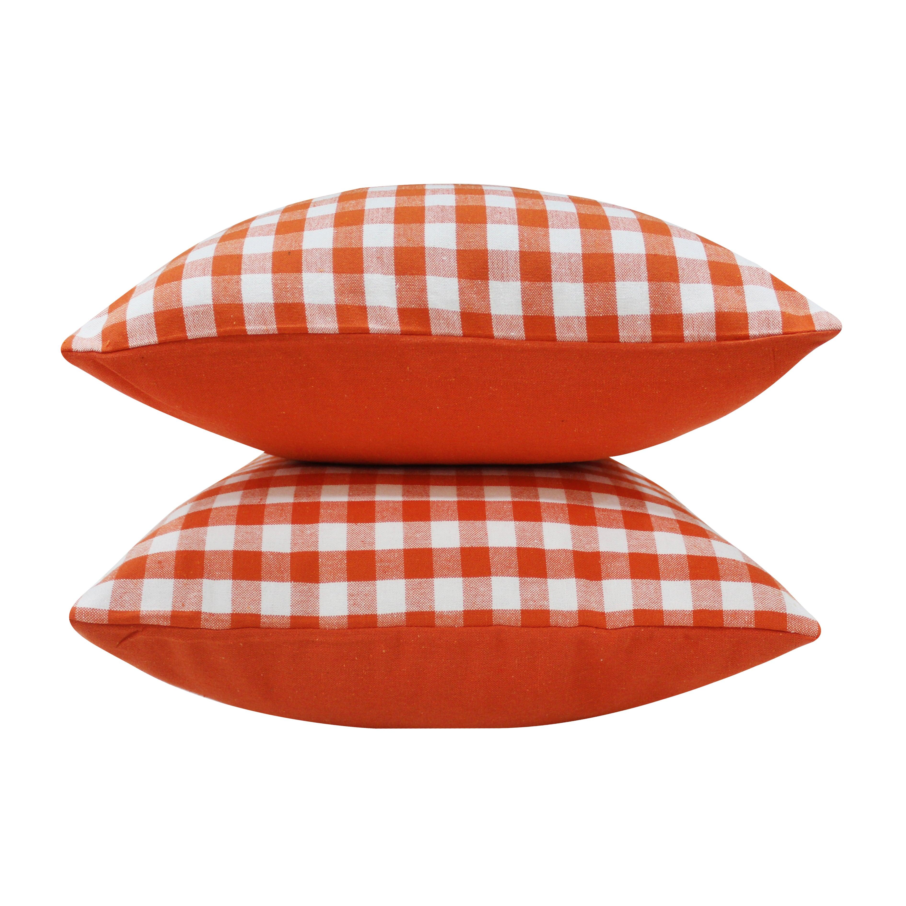 Cotton Gingham Check Orange Cushion Covers