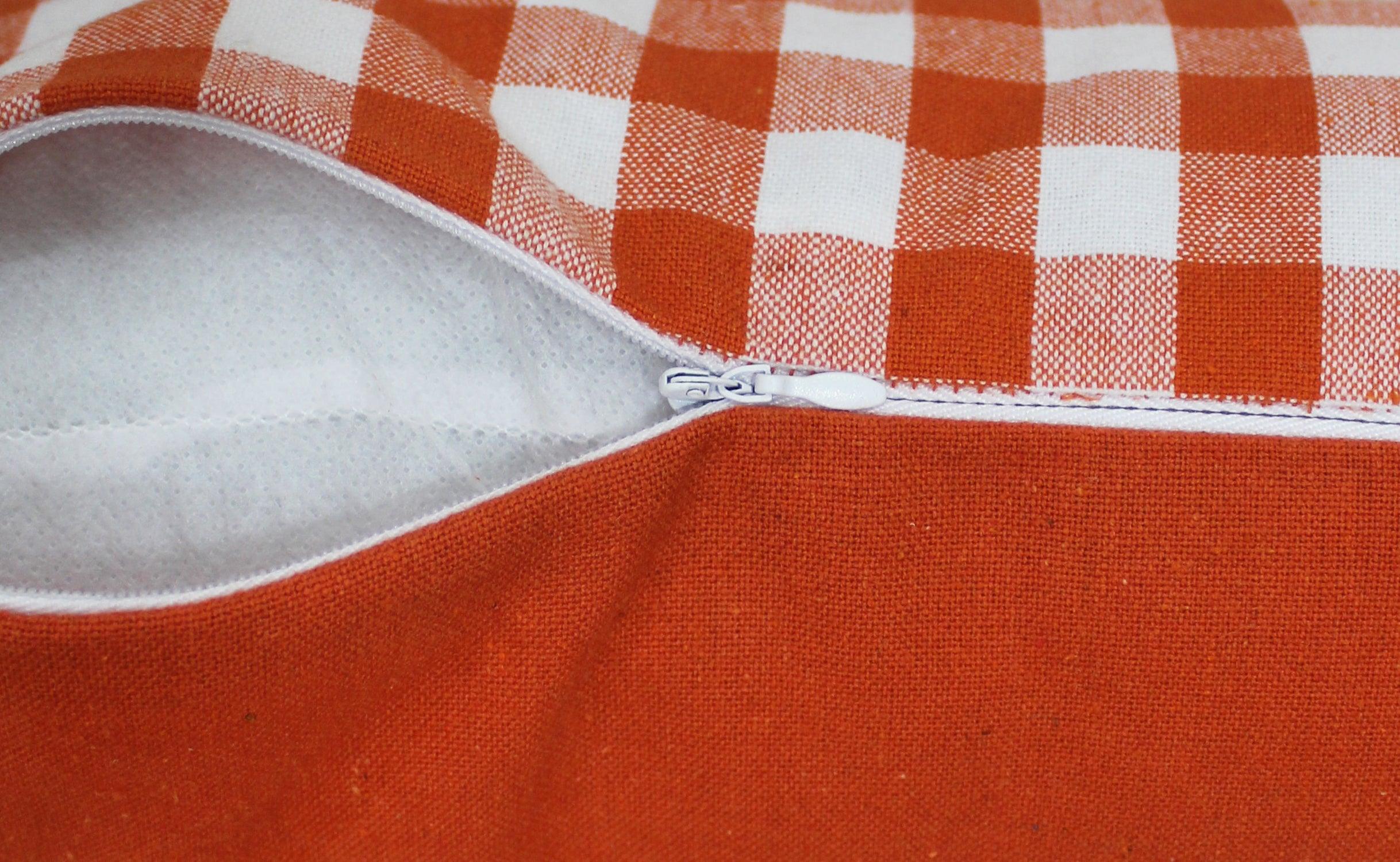 Cotton Gingham Check Orange Cushion Covers